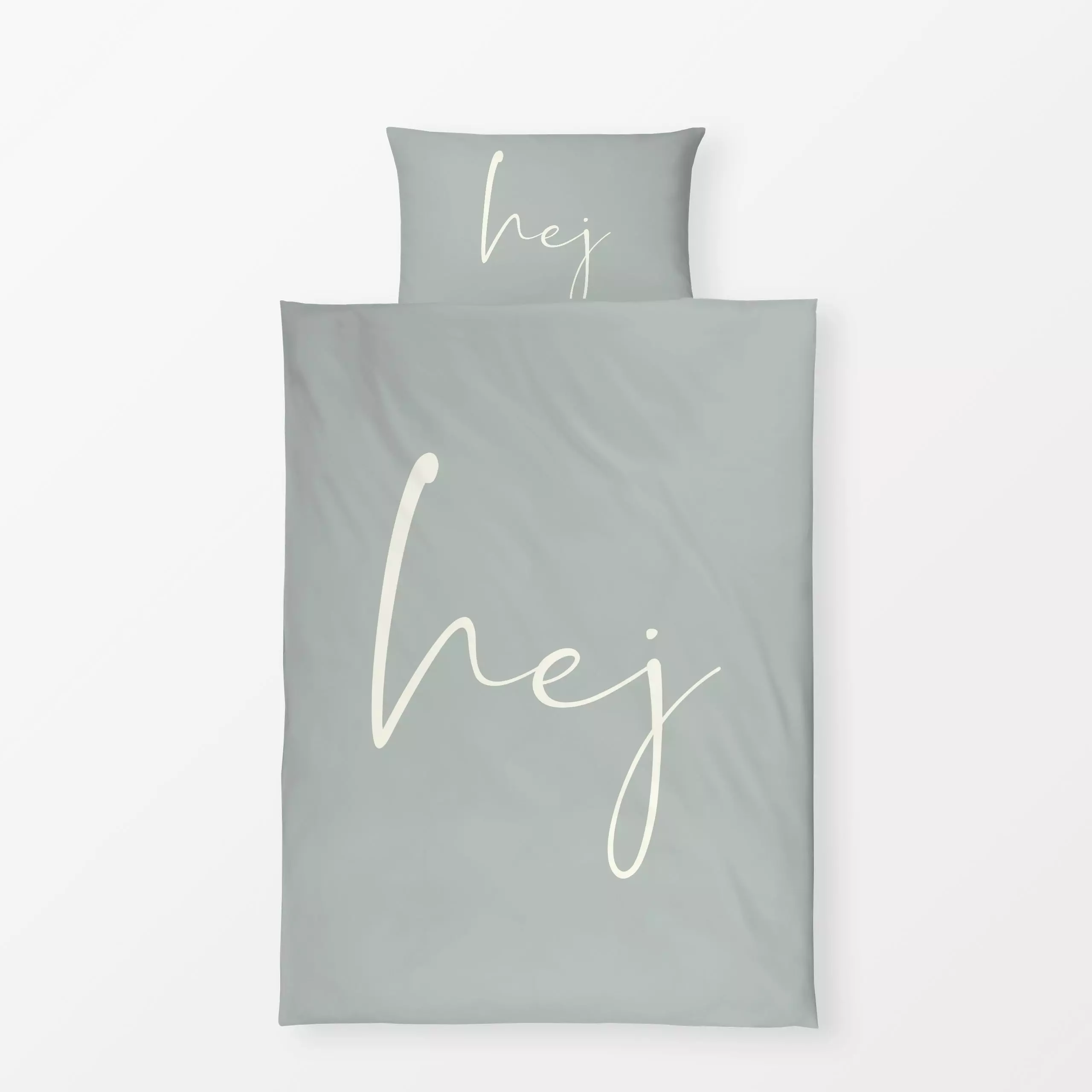 Bettwäsche hej Salbei Grün mit Creme - Sommer, Sprüche & Schriftzüge, Symbole & Muster - von „Monika Strigel"; minimal, skan...