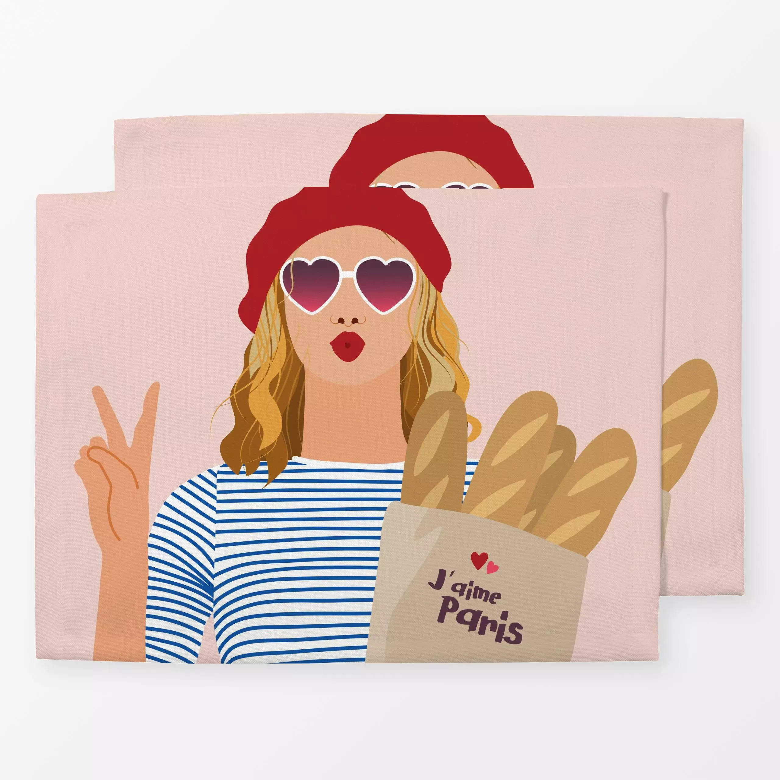 Tischset Coole Französin mit Baguette - Liebe, Romantik & Pride, Städte & Länder - von „Heyduda"; Streifen, Herzen, Paris, S...