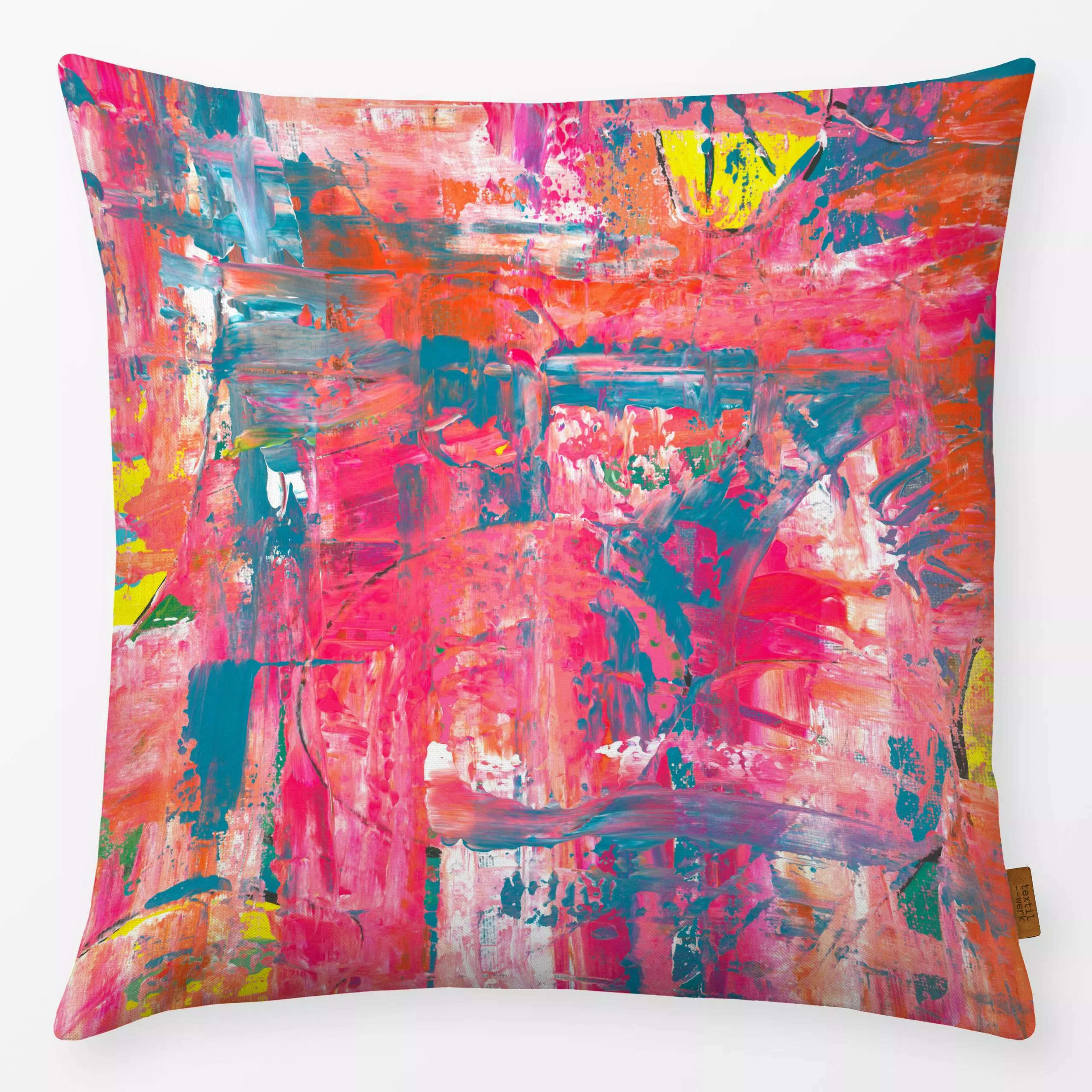 Kissen Pink Flash - Symbole & Muster - von „duundich"; Textur, Acryl, Pinsel, Struktur, abstrakt, bunt