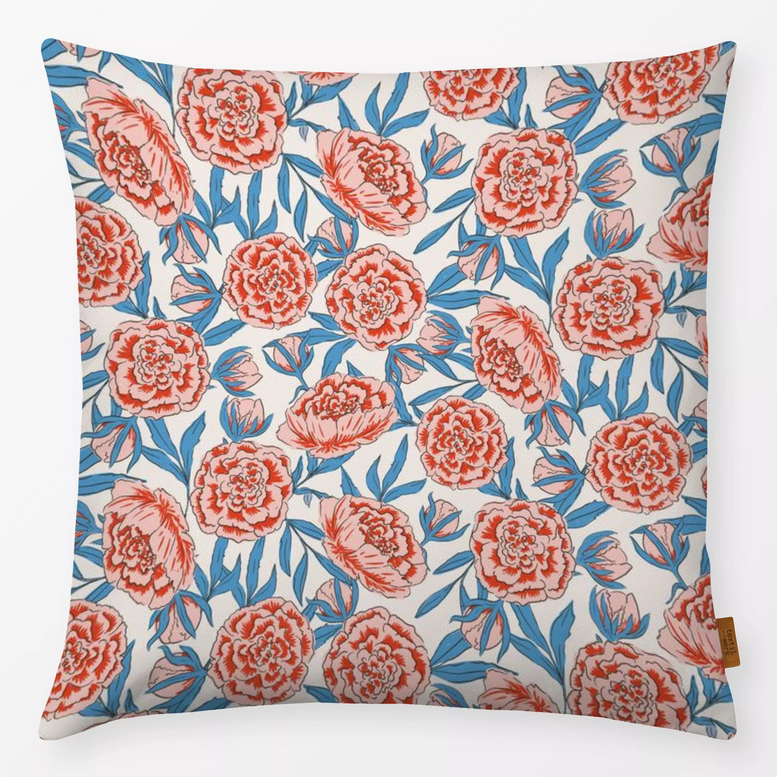 Kissen Pfingstrosen Weiss Rosa Blau - Blumen & Florales, Symbole & Muster, Pflanzen & Botanik - von „DEINKI"; Blumen, Rosen,...