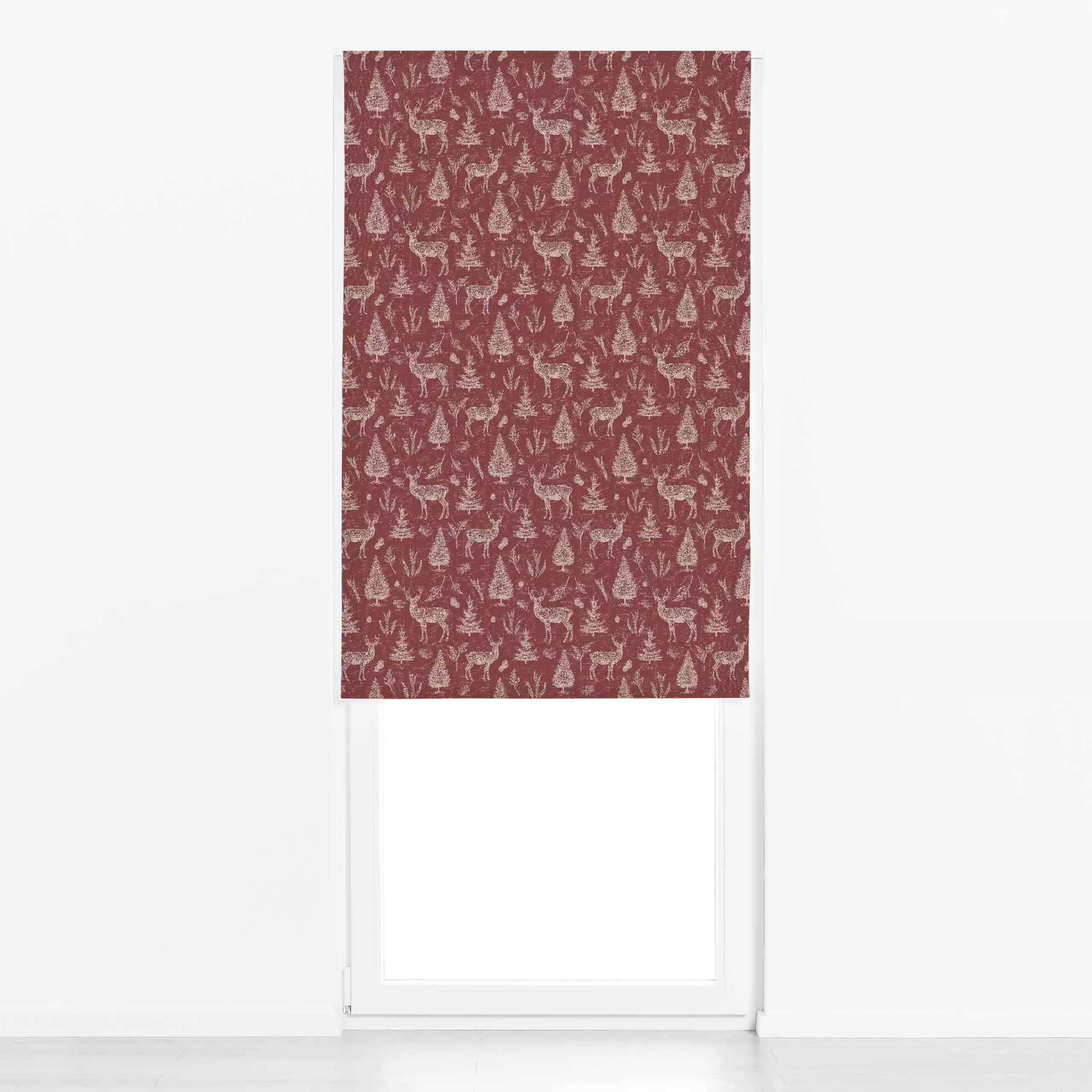 Raffrollo Winter deer and woodlands I - Tiere, Weihnachten, Pflanzen & Botanik - von „Bloomery Decor"; Hirsch, landhaus, Win...