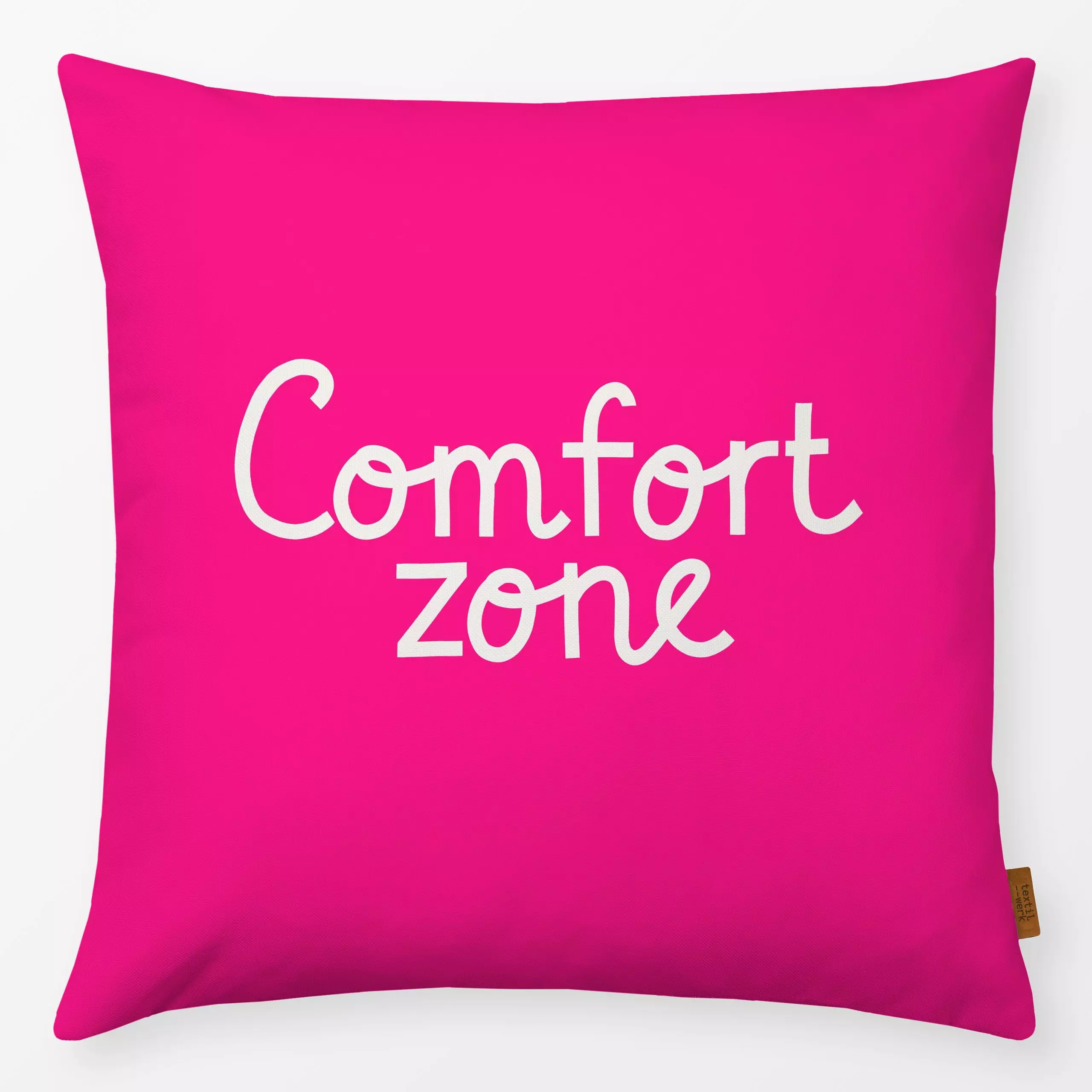 Kissen Comfort Zone pink - Herbst, Liebe, Romantik & Pride, Sprüche & Schriftzüge - von „Studio Kesse"; Home, Cozy, Herbst, ...