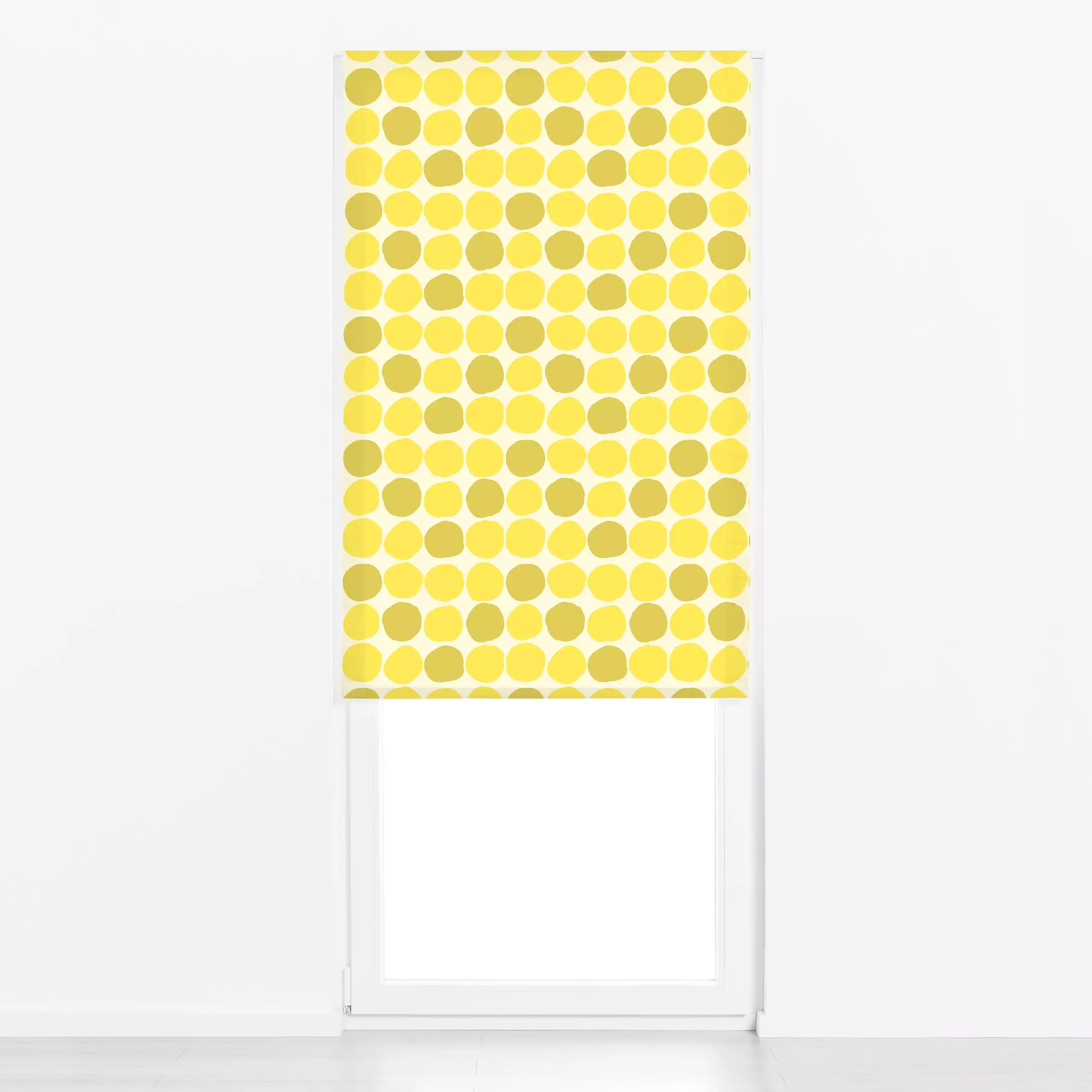 Raffrollo Yellow Dots - Symbole & Muster - von „Studio Memb“; Muster, minimal, Punkte, Kreise, gelb, Pastell, grun, Monochro...