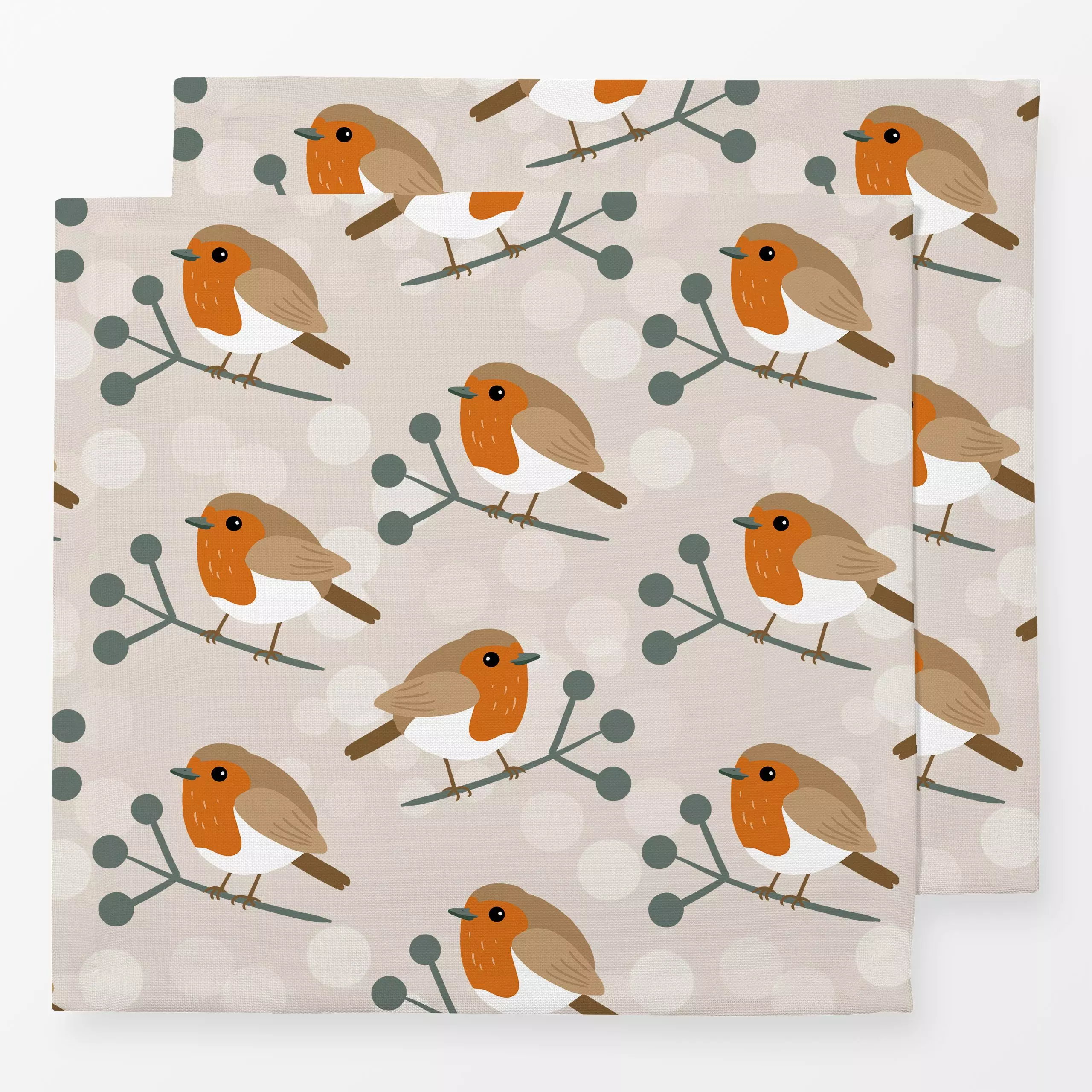 Servietten Rotkehlchen im Schnee - Tiere, Weihnachten - von „Julia Reyelt"; Muster, Zweig, Vogel, Rotkehlchen, modern, Winte...