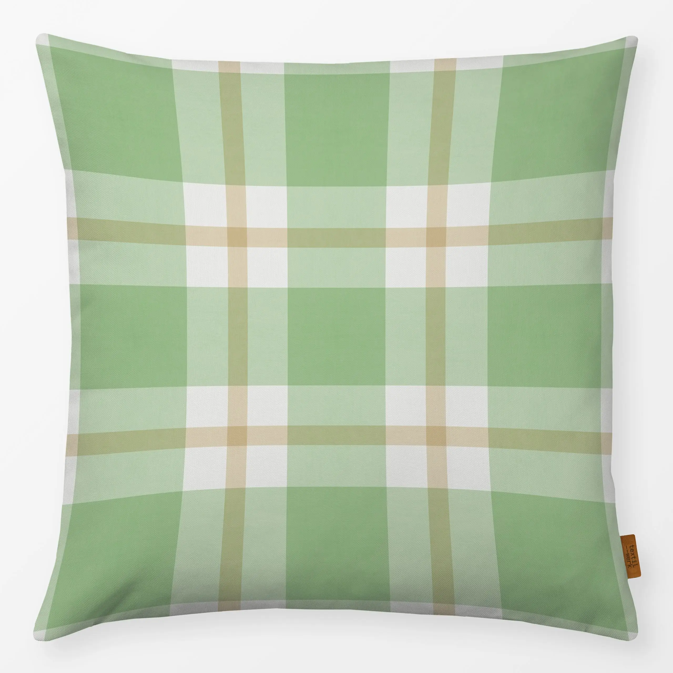 Kissen Plaid Green Beige - Symbole & Muster - von „Andrea Haase"; klassisch, frisch, traditionell, Karomuster, gemuetlich, S...