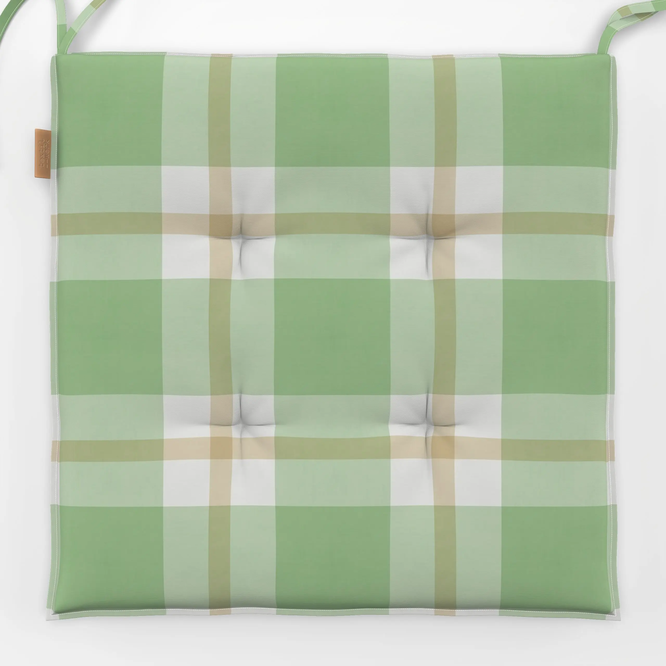Sitzkissen Plaid Green Beige - Symbole & Muster - von „Andrea Haase"; klassisch, frisch, traditionell, Karomuster, gemuetlic...