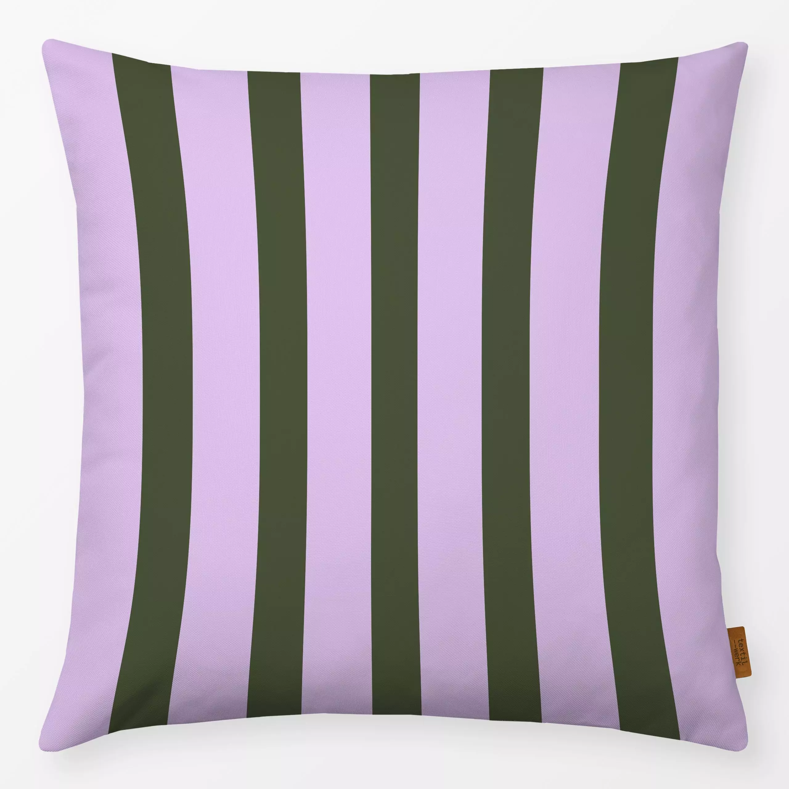 Kissen Bold Stripes lilac green - Herbst, Symbole & Muster - von „Karen Menzenbach"; Muster, Streifen, grafisch, bunt, lila,...