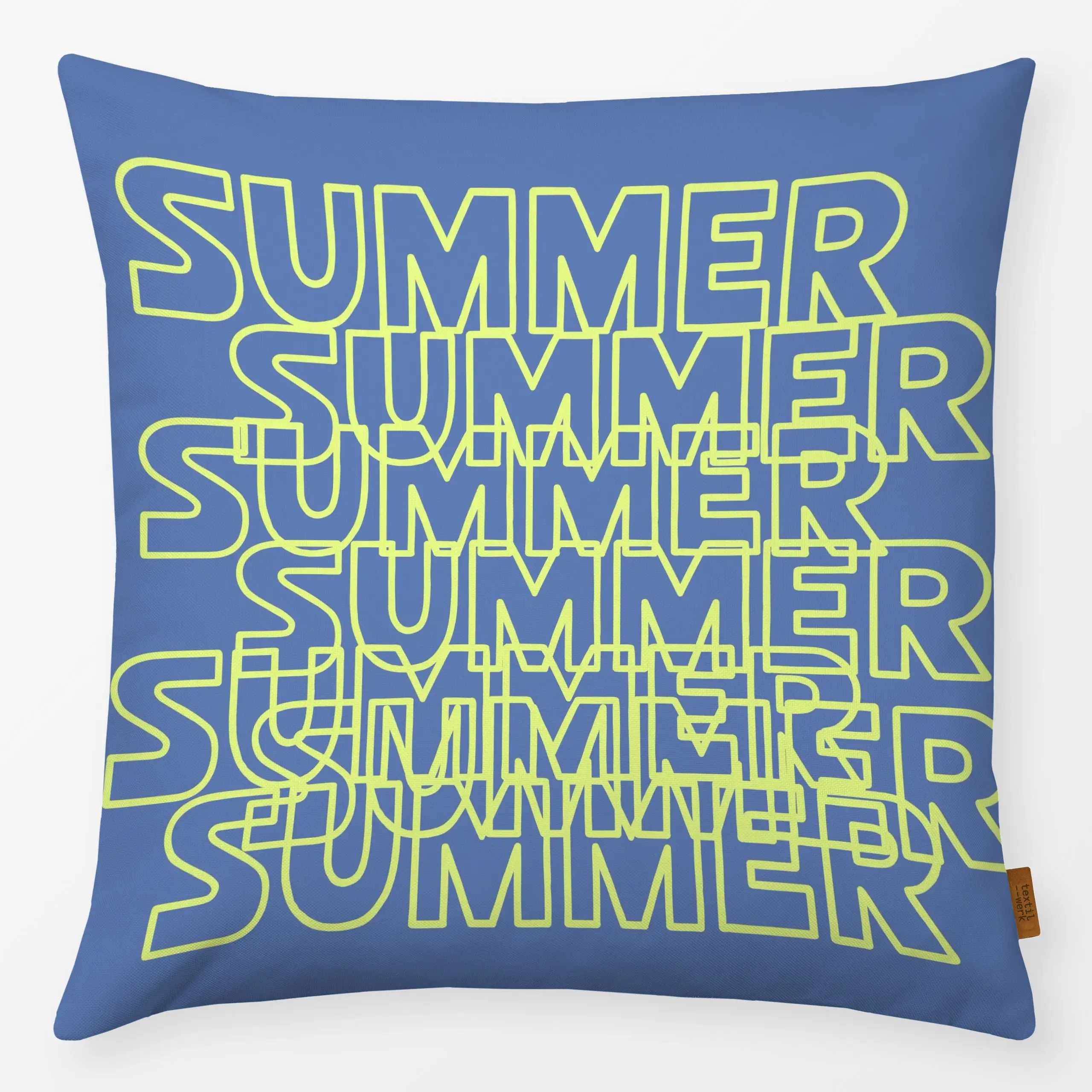 Kissen Summer Summer Summer blau - Sommer, Sprüche & Schriftzüge - von „Kruth Design"; Garten, outdoor, neon, Gartendeko, kr...