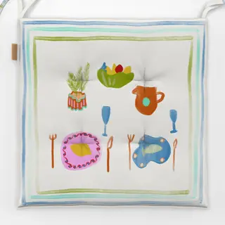 Sitzkissen Tischszene Kreide