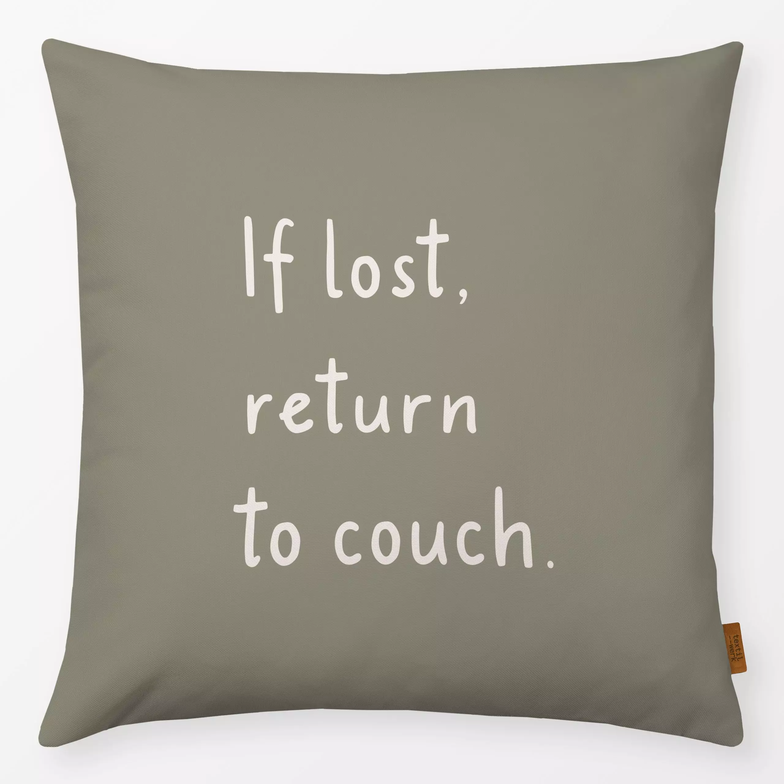 Kissen Return To Couch Grün - Herbst, Sprüche & Schriftzüge - von „Kathrin Woo"; modern, typografie, Spruchkissen, Herbstdek...