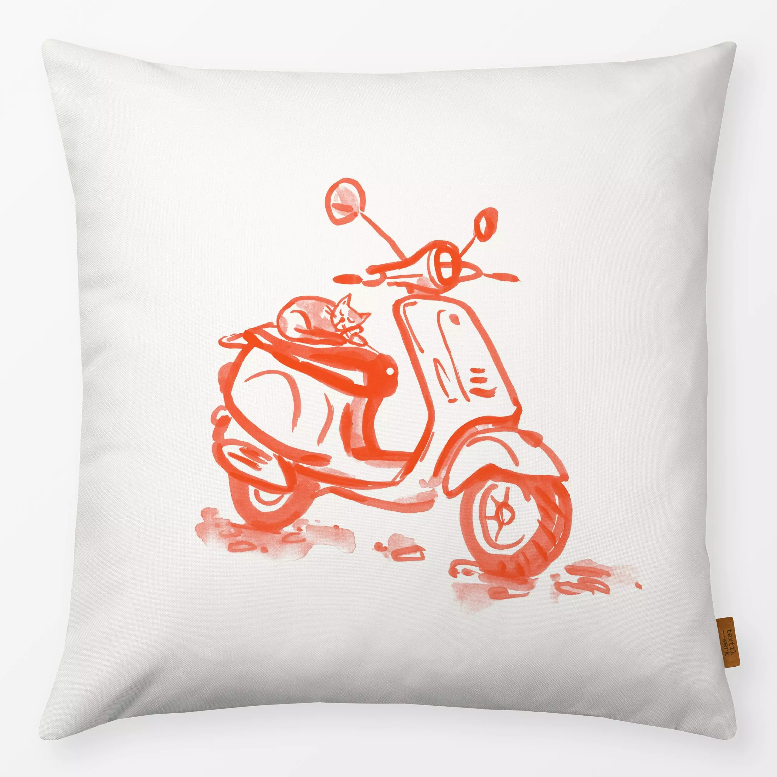 Kissen Katze auf Roller - Städte & Länder, Sommer, Tiere - von „Janna Schipper"; Illustration, Travel, Sommer, Vespa, Katze,...
