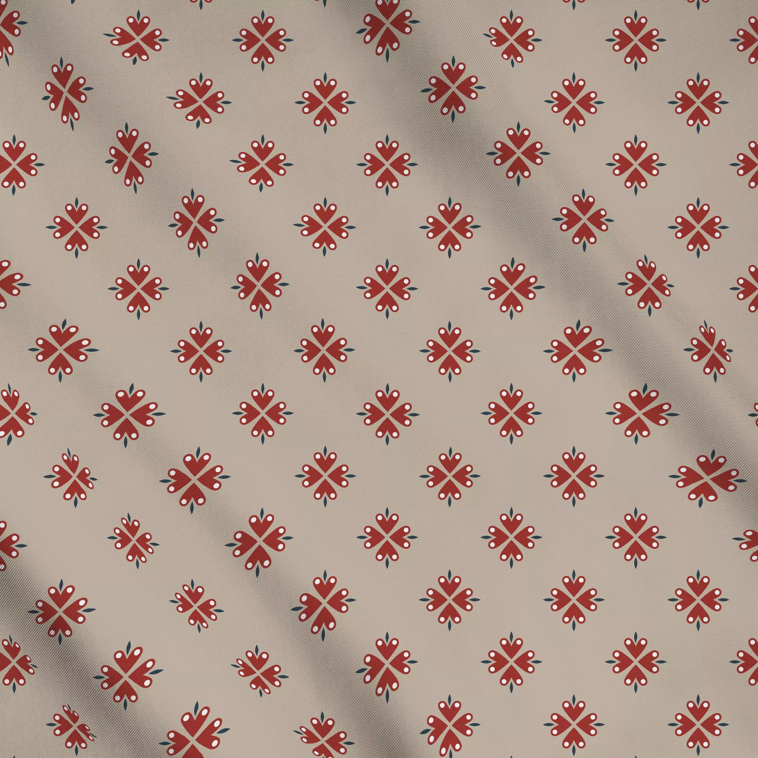 Meterware Muster Herzblume beige - Weihnachten, Symbole & Muster - von „Kerstin Ax"; skandinavisch, Blumen, Weihnachten, flo...