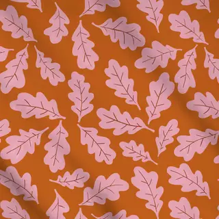 Meterware Eichelblätter orange pink