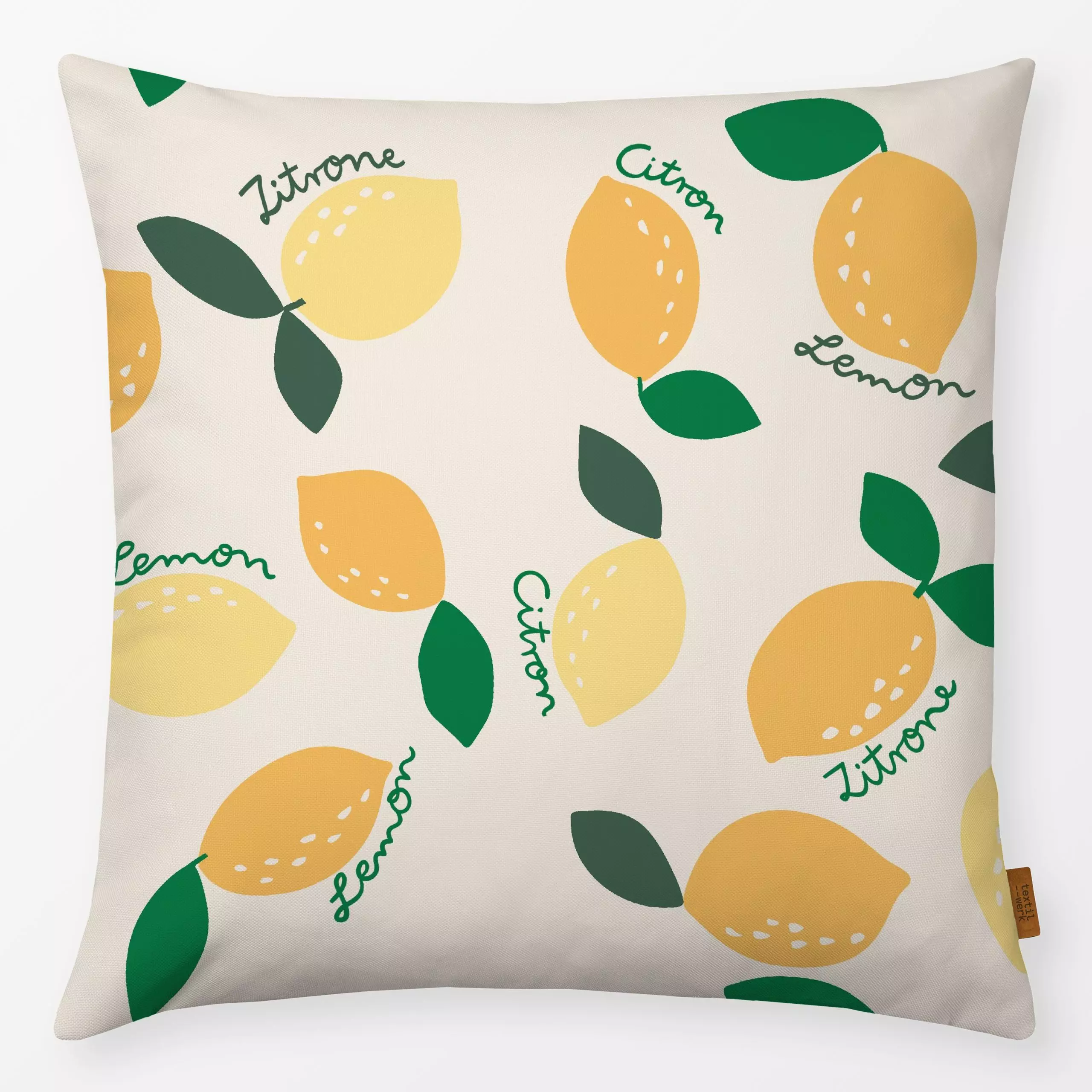 Kissen Lemon Zitronen Citron - Sprüche & Schriftzüge - von „Studio Kesse"; Frucht, Obst, Früchte, tropisch, Sommer, Urlaub, ...
