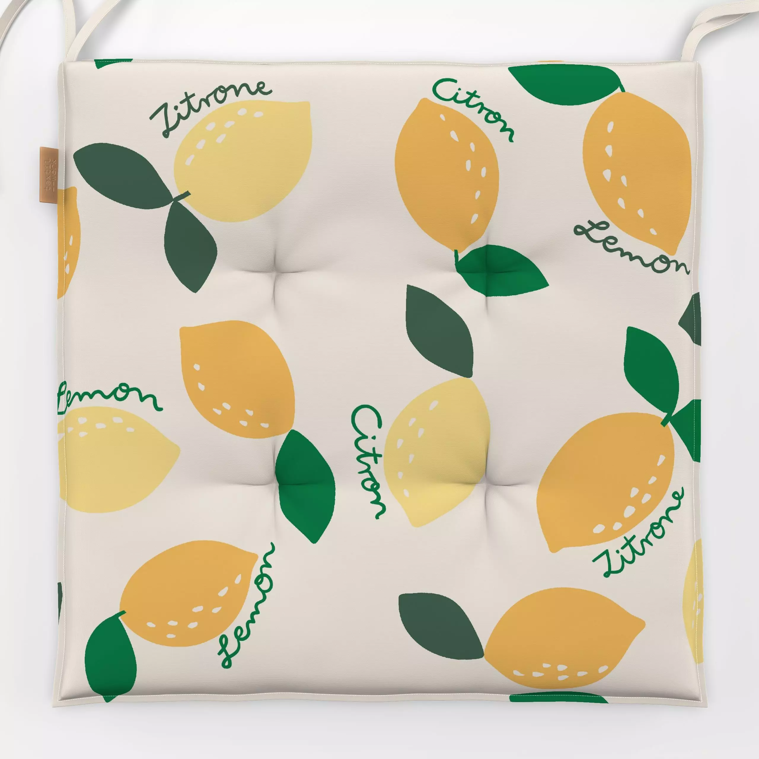 Sitzkissen Lemon Zitronen Citron - Sprüche & Schriftzüge - von „Studio Kesse"; Frucht, Obst, Früchte, tropisch, Sommer, Urla...