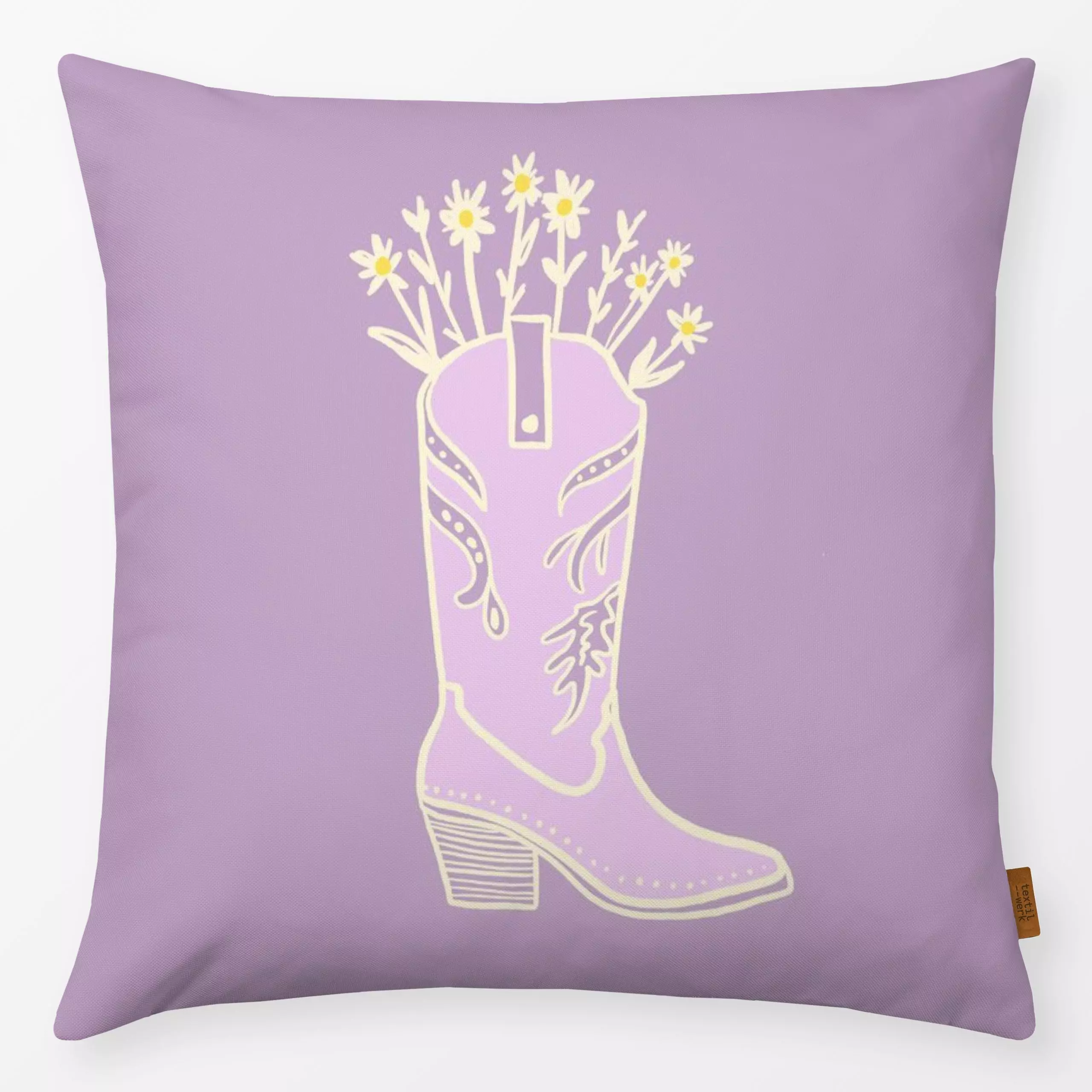 Kissen Cowboy Stiefel lila - Blumen & Florales, Frühling, Retro & Vintage - von „Studio Dolci"; Blumen, verspielt, lila, Fru...