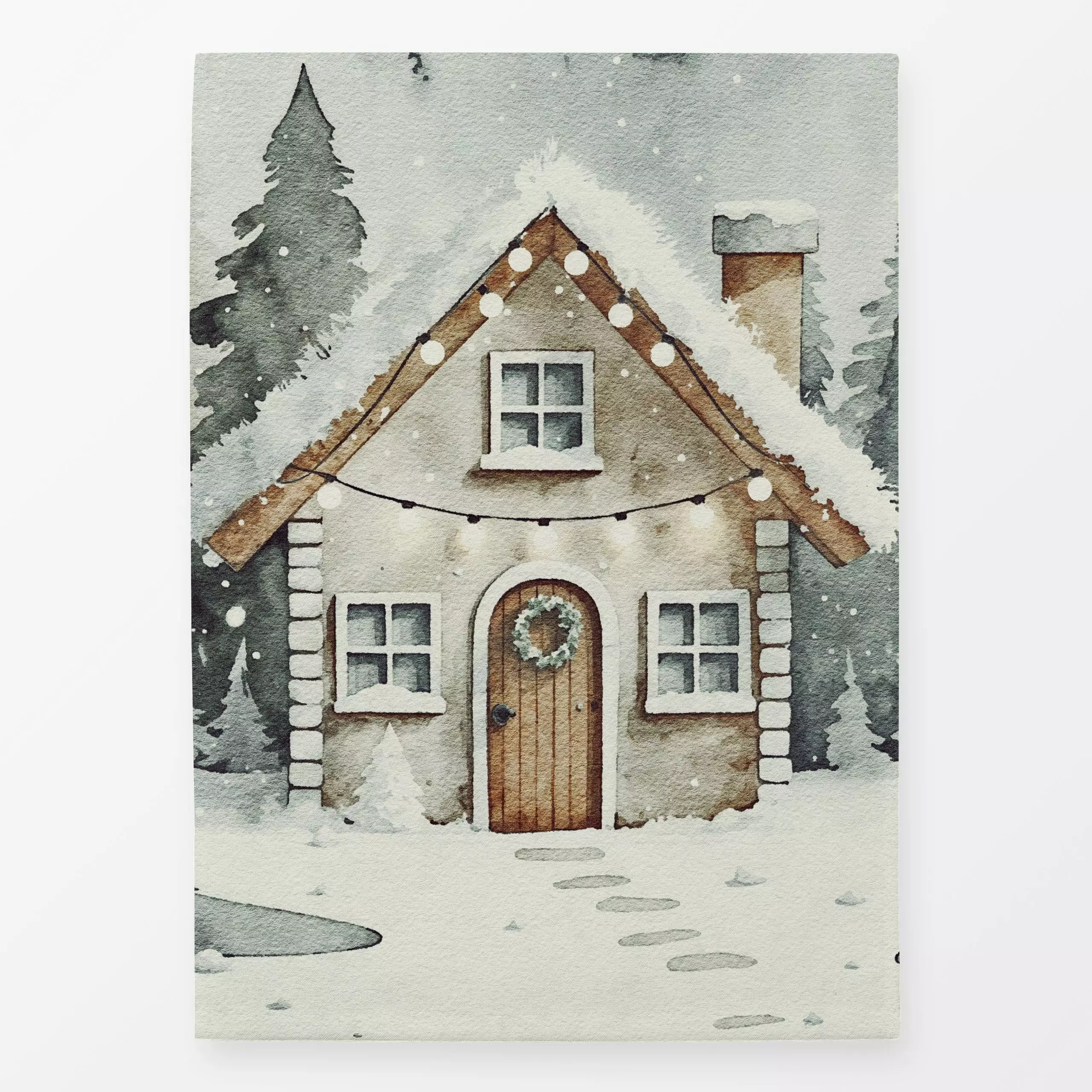Geschirrtücher Cozy XMas Haus im Wald - Weihnachten, Winter - von „Monika Strigel"; Wasserfarben, Wald, Winter, kranz, weihn...