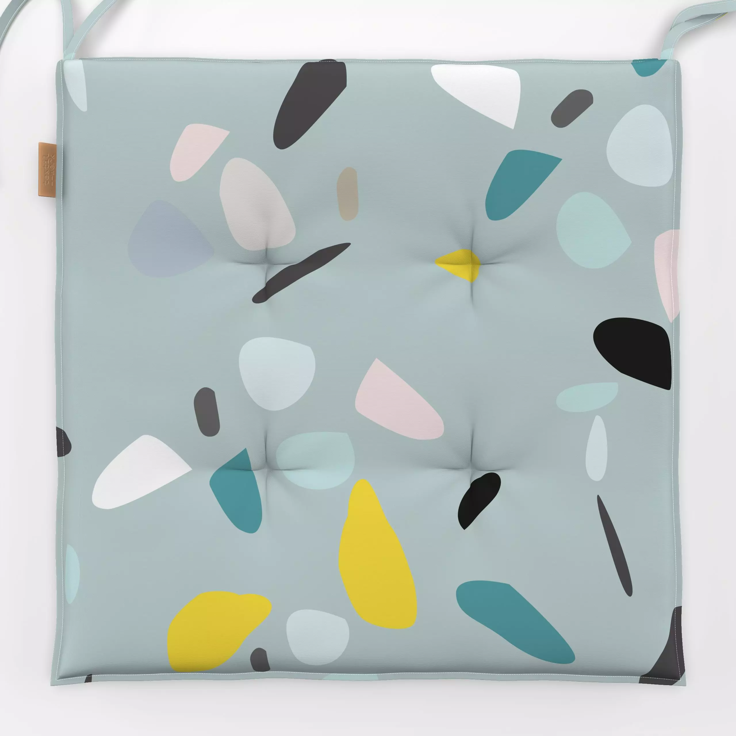 Sitzkissen Terrazzo mint - Symbole & Muster - von „Katrin Graff"; Punkte, altrosa, graphisch, Geometrisch, Terrazzo, gelb, F...