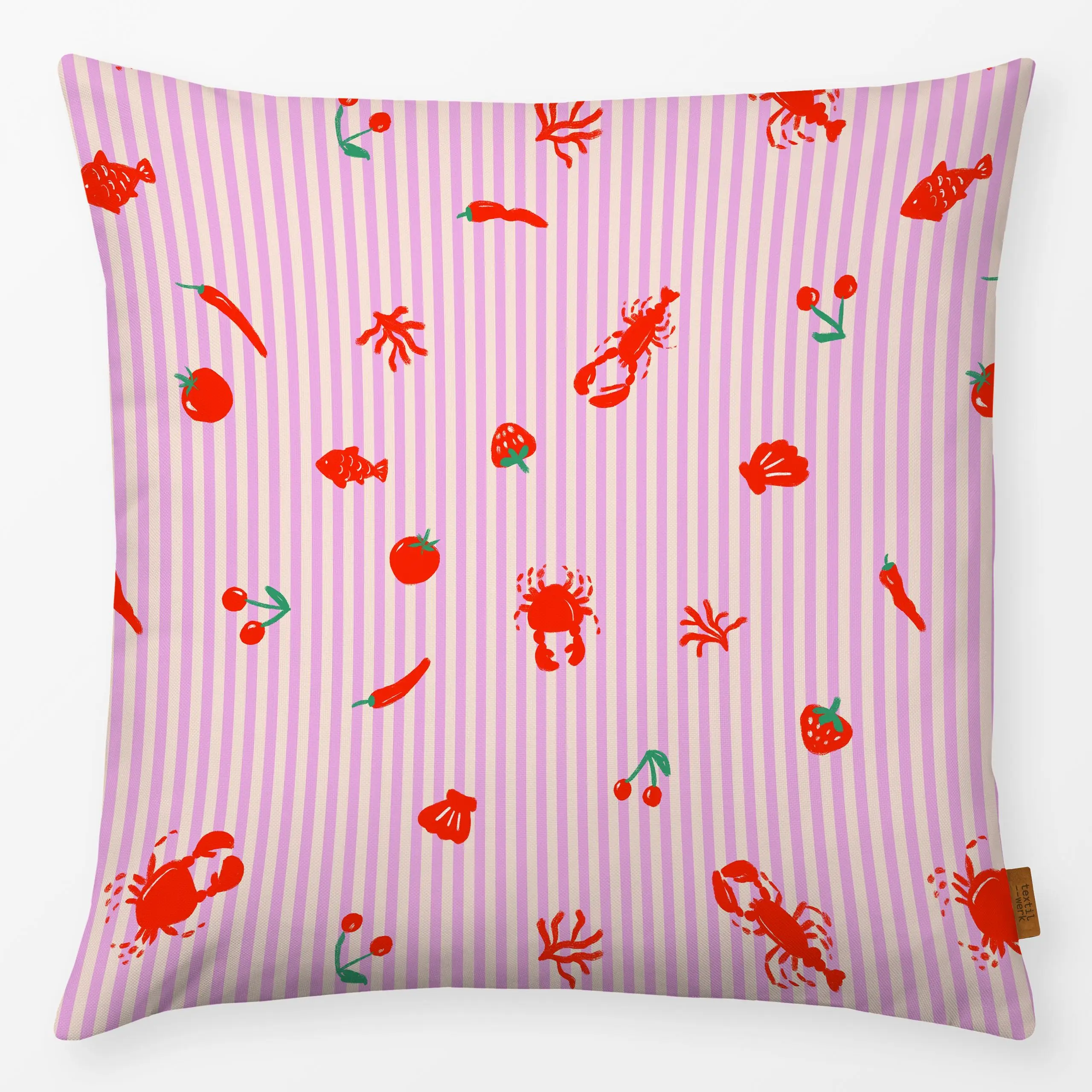 Kissen Summer Mix - Sommer, Tiere, Küche, Essen & Trinken - von „Julia Schumacher"; Tomaten, Kirschen, Erdbeeren, Fische, su...