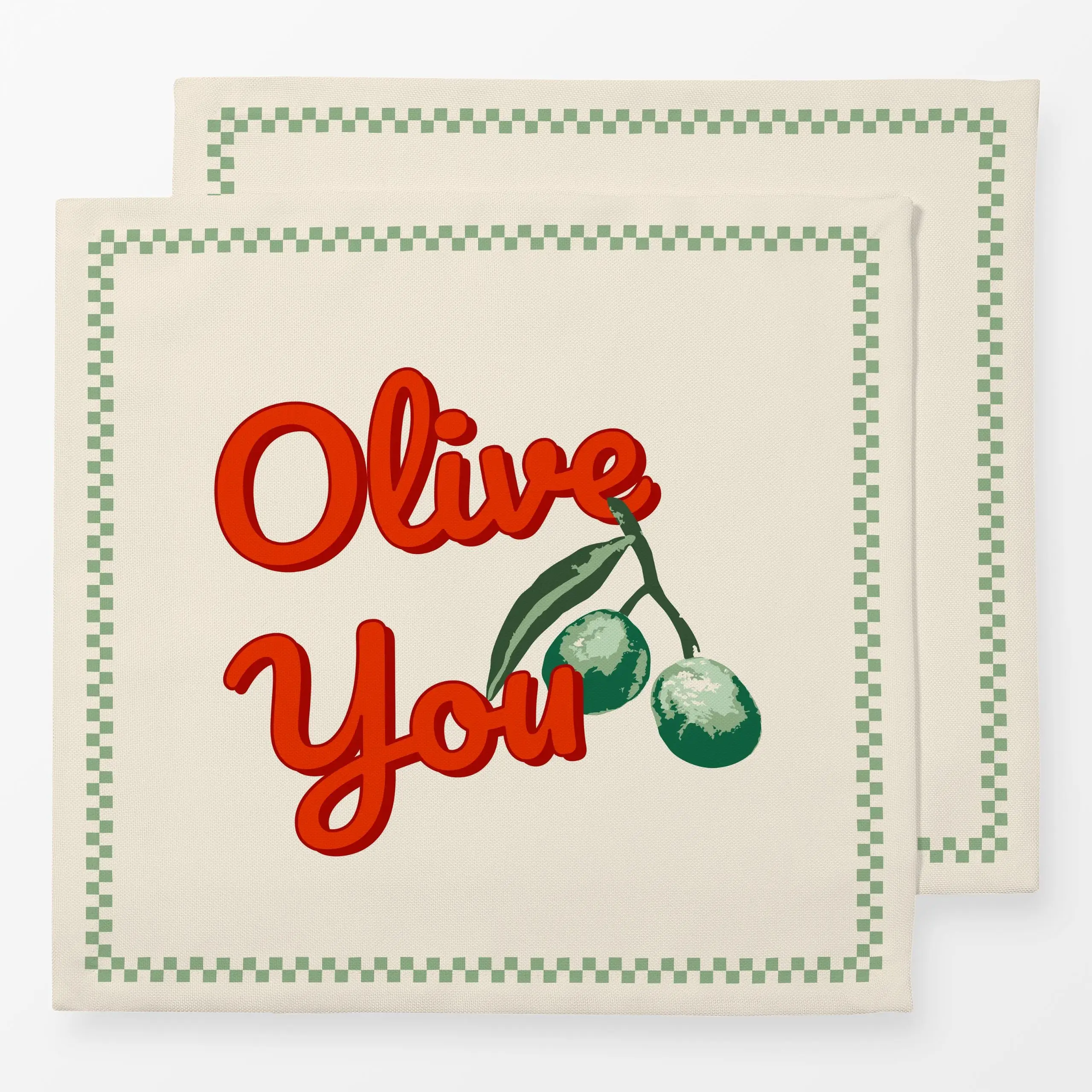 Servietten Olive You - Liebe, Romantik & Pride, Sommer, Sprüche & Schriftzüge - von „Karen Menzenbach"; Oliven, Liebeszitate...