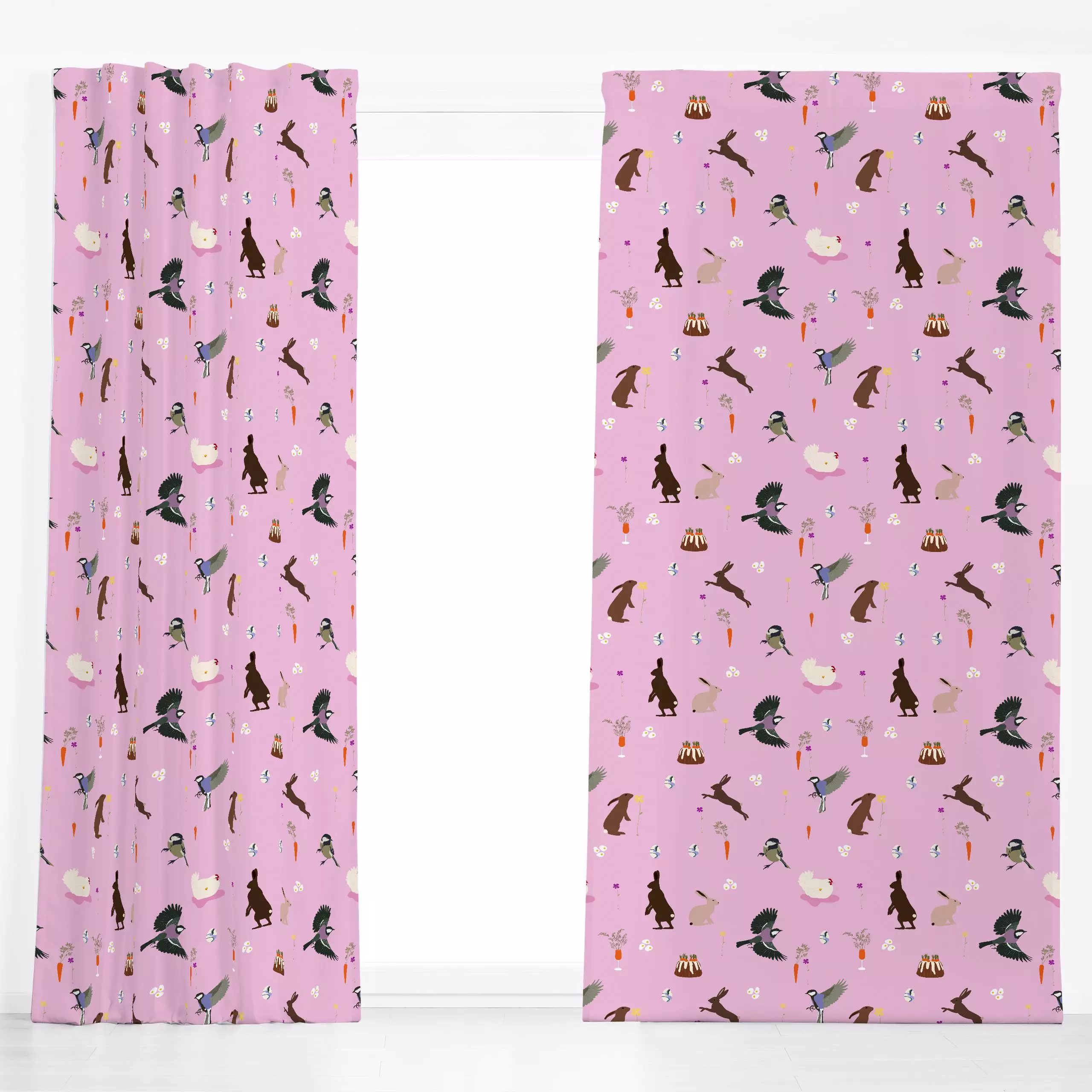 Dekovorhang Ostern Pattern Pink - Blumen & Florales, Tiere, Pflanzen & Botanik - von „Sophie Augustin Illustration"; bunt