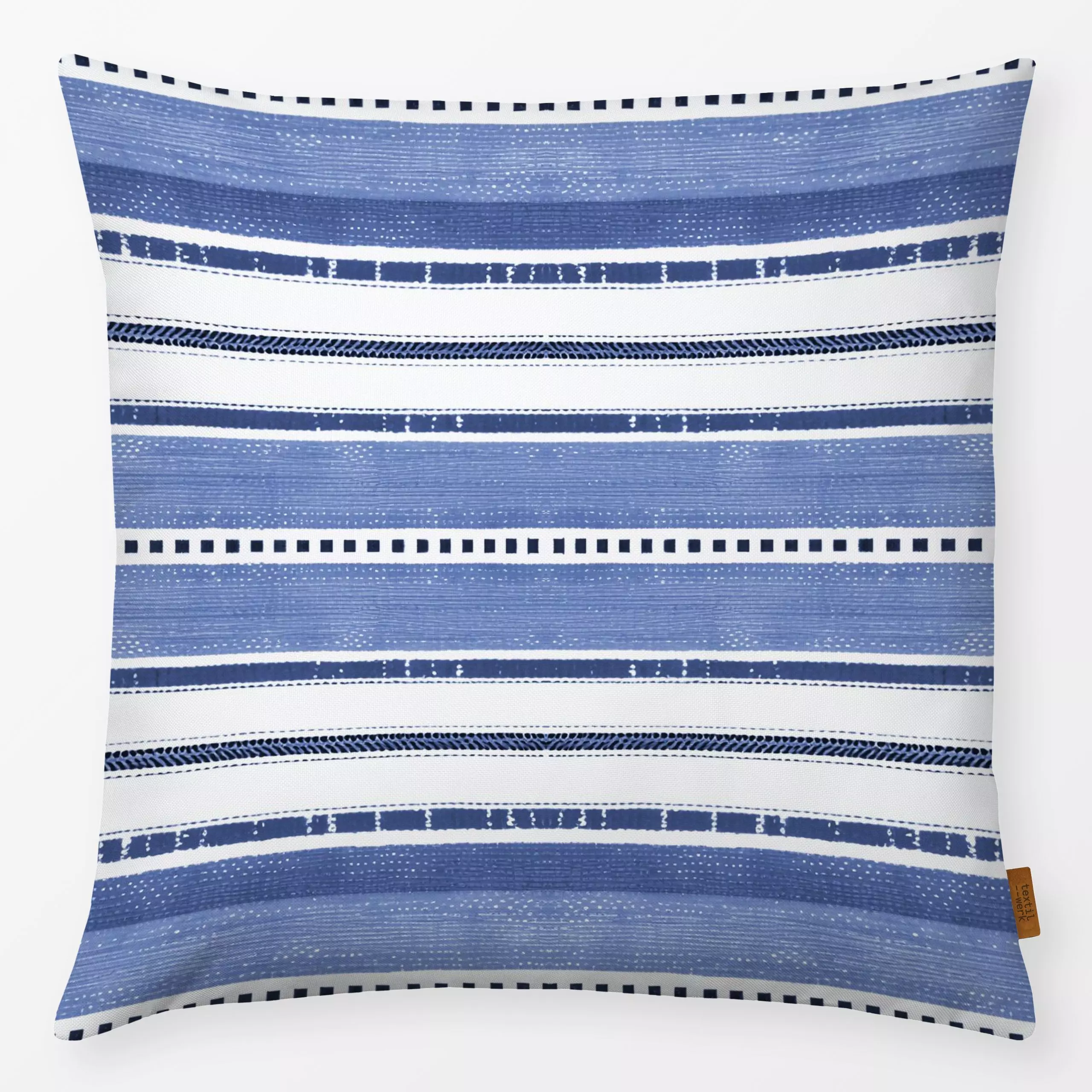 Kissen Rustic Linen Stripes 2 - Symbole & Muster - von „Andrea Haase"; Punkte, Streifen, Leinen, blau, klassisch, frisch, ze...