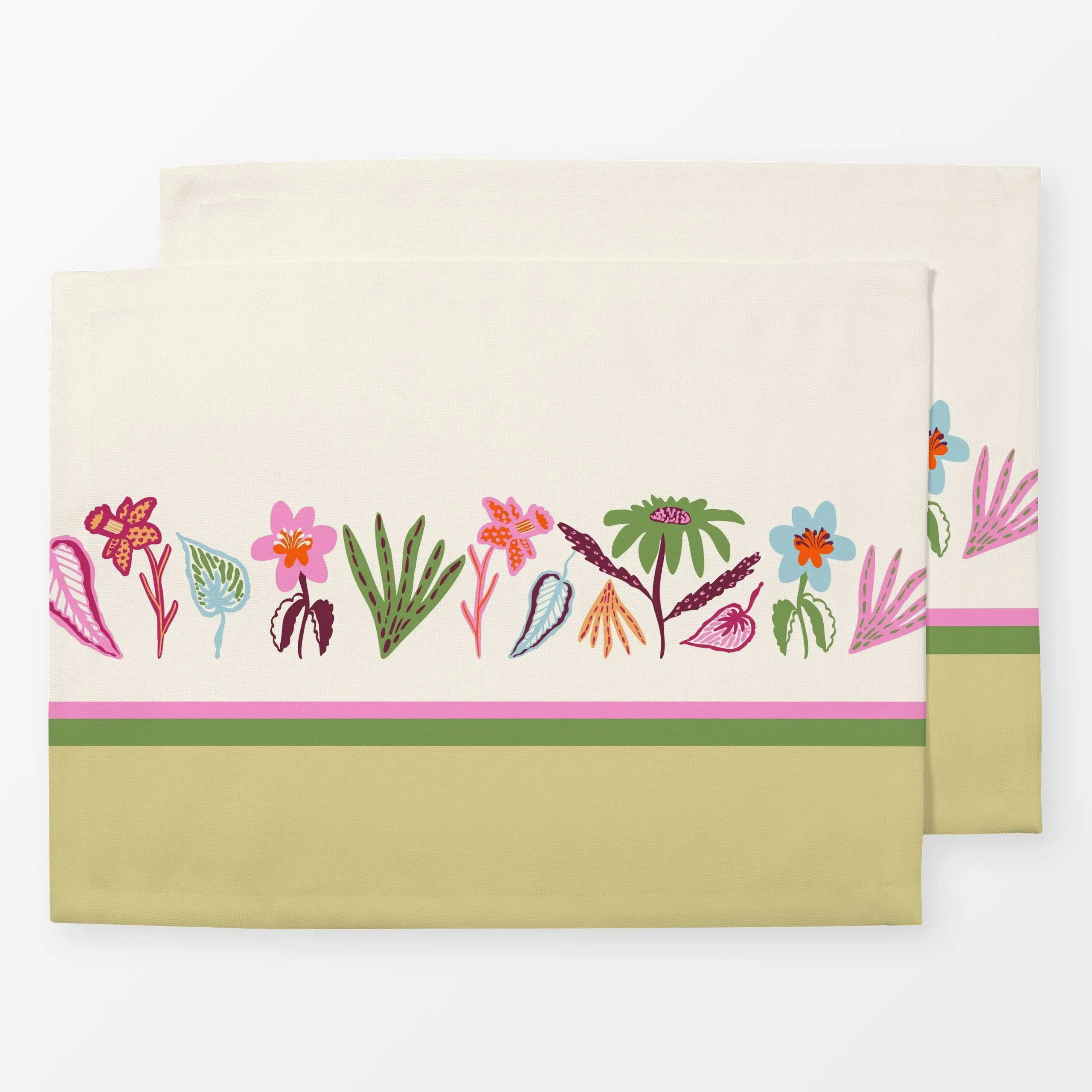 Tischset Blumenstreifen Grün - Blumen & Florales, Frühling - von „Patries Elisabeth"; Wiesenblumen, floral, bunt, Blumenkiss...