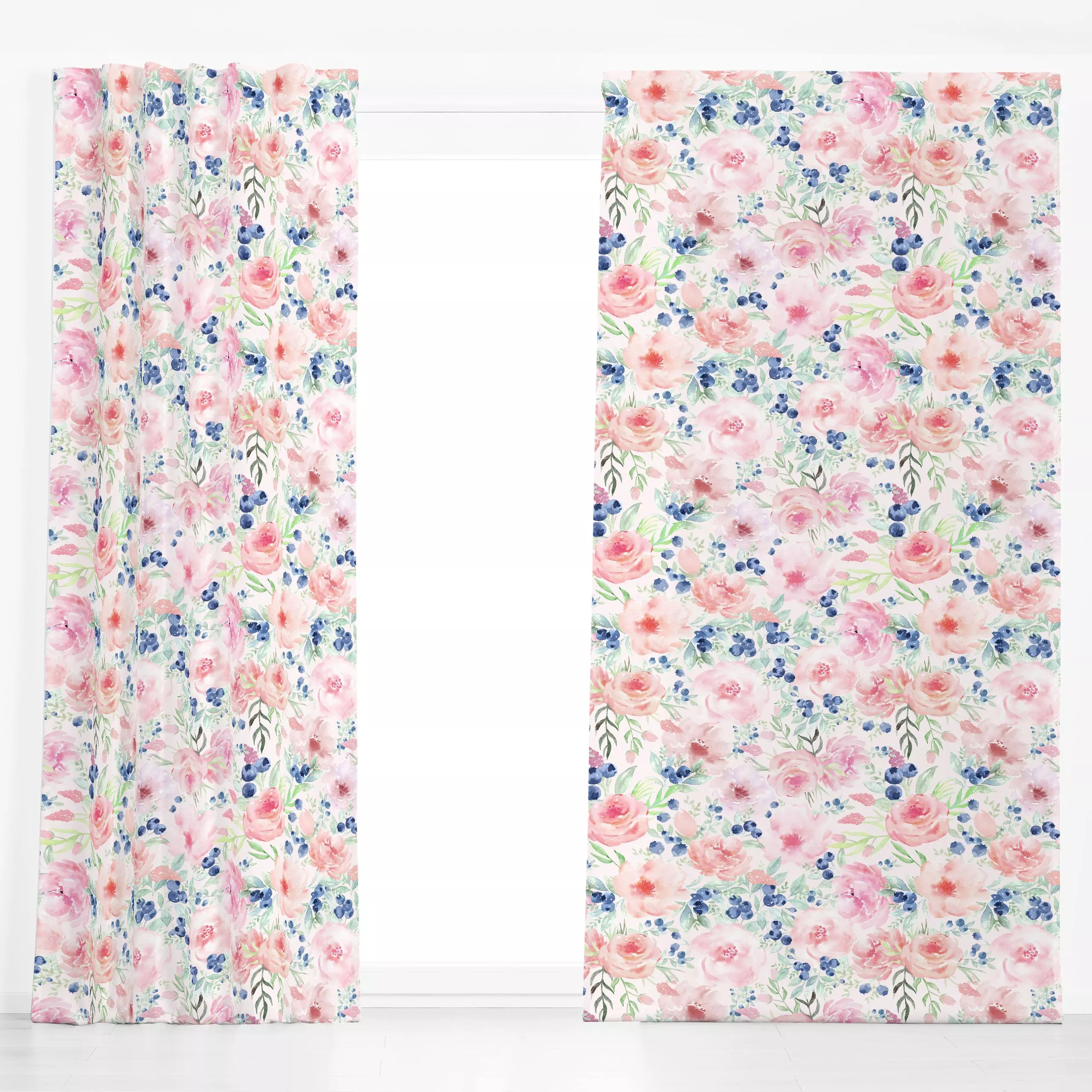 Dekovorhang Rosen und Heidelbeeren - Blumen & Florales, Sommer, Pflanzen & Botanik - von „Uta Naumann"; Natur, skandinavisch...