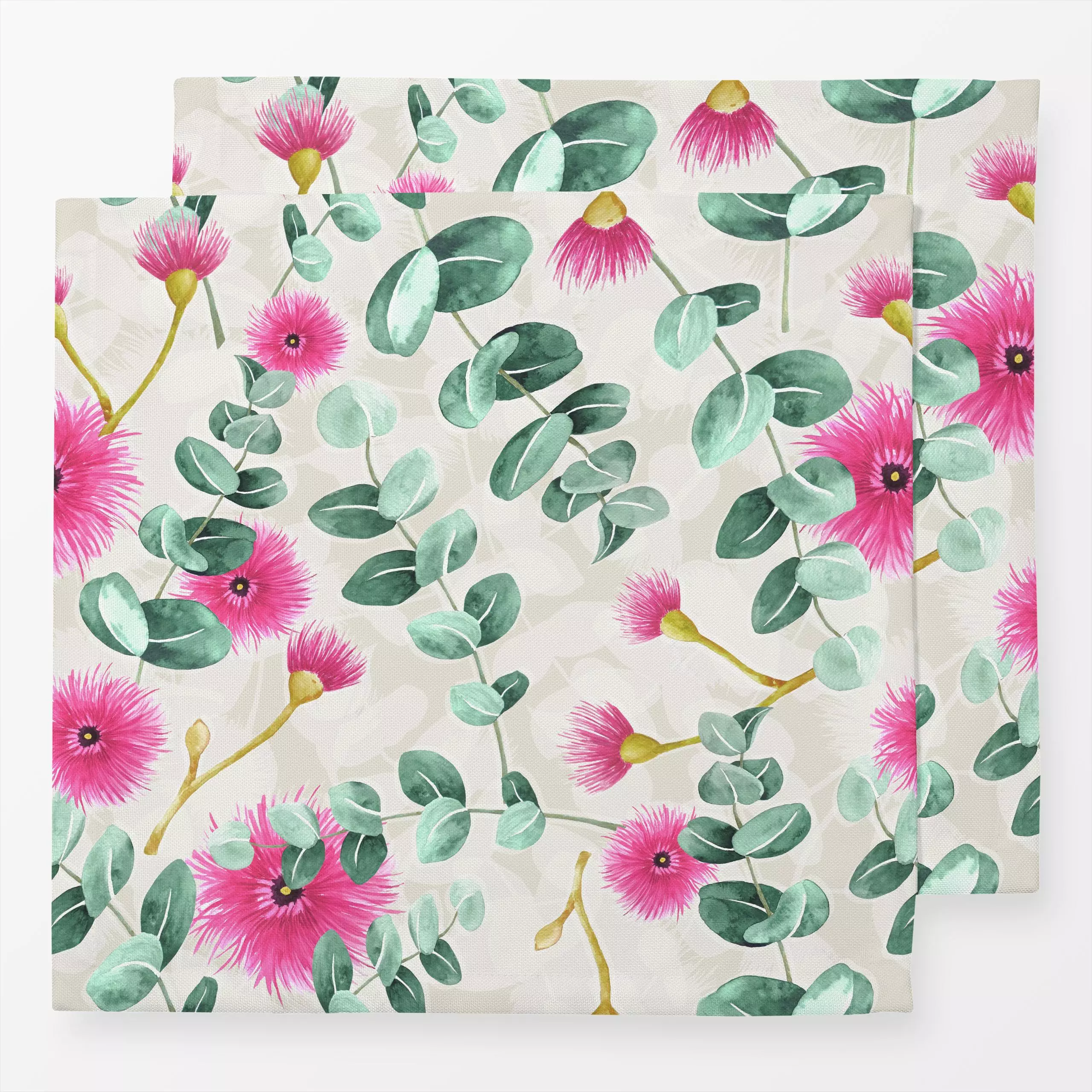 Servietten Eucalyptus Blossoms Pink - Blumen & Florales, Frühling, Pflanzen & Botanik - von „Karen Menzenbach"; Aquarell, Na...