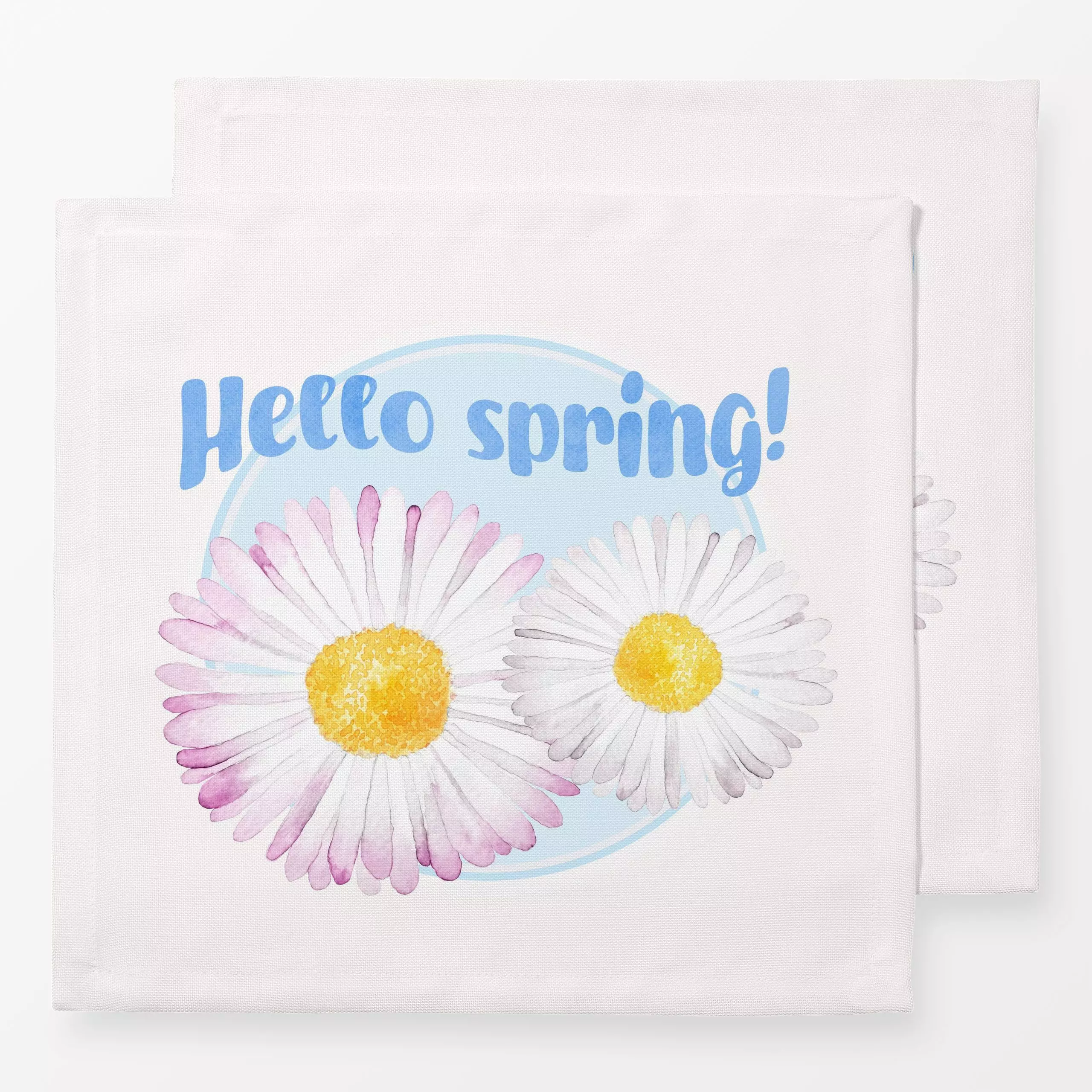 Servietten Hello Spring Daisies - Blumen & Florales, Frühling, Sprüche & Schriftzüge - von „Karen Menzenbach"; Aquarell, Blu...