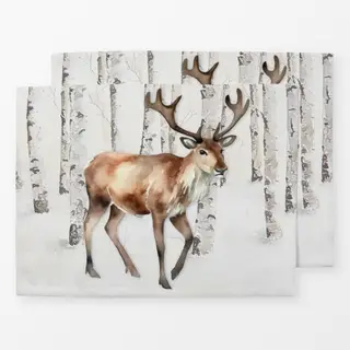 Tischset Winterwald Rentier Hirsch
