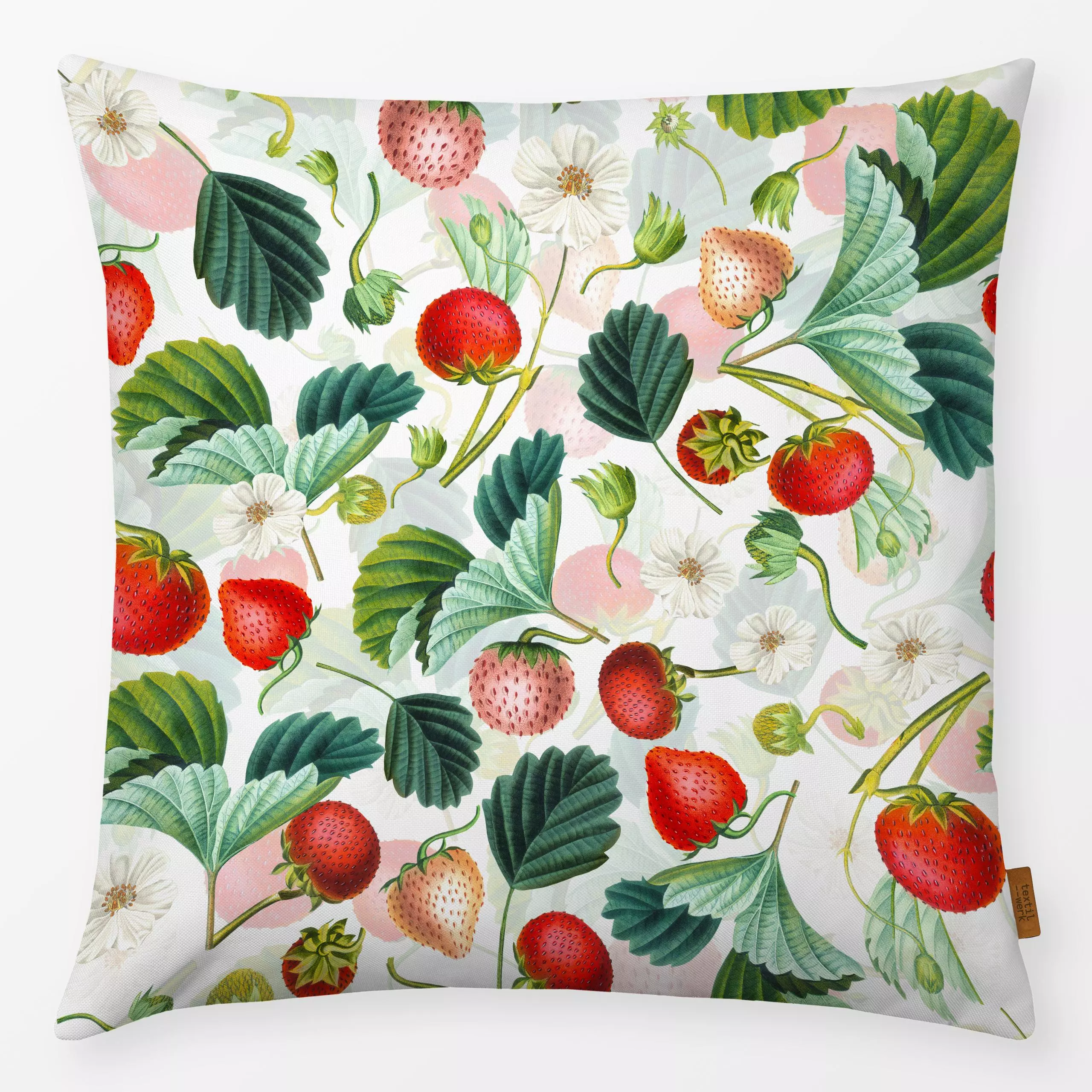 Kissen Vintage Erdbeeren - Sommer - von „Uta Naumann"; Muster, Beeren, Erdbeeren, Sommer, vintage, Scandianvian, Scandi, Gar...