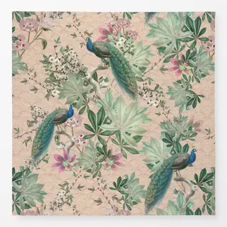 Tischdecke Barock Pfauen Paradies Peach