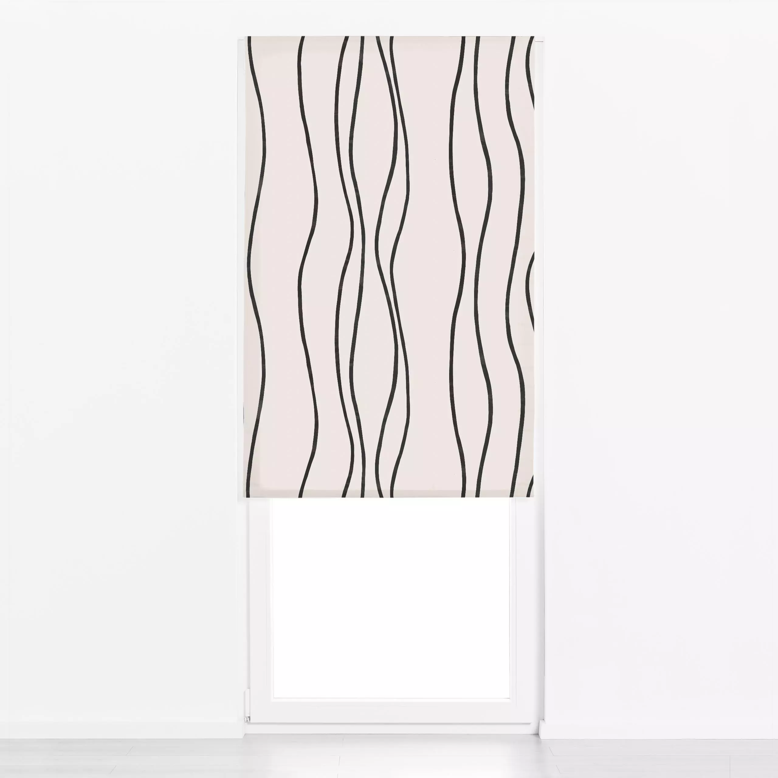 Raffrollo Lines light sand black - Symbole & Muster - von „Studio Kesse"; minimal, Linien, abstrakt, Minimalismus, Sommer, g...