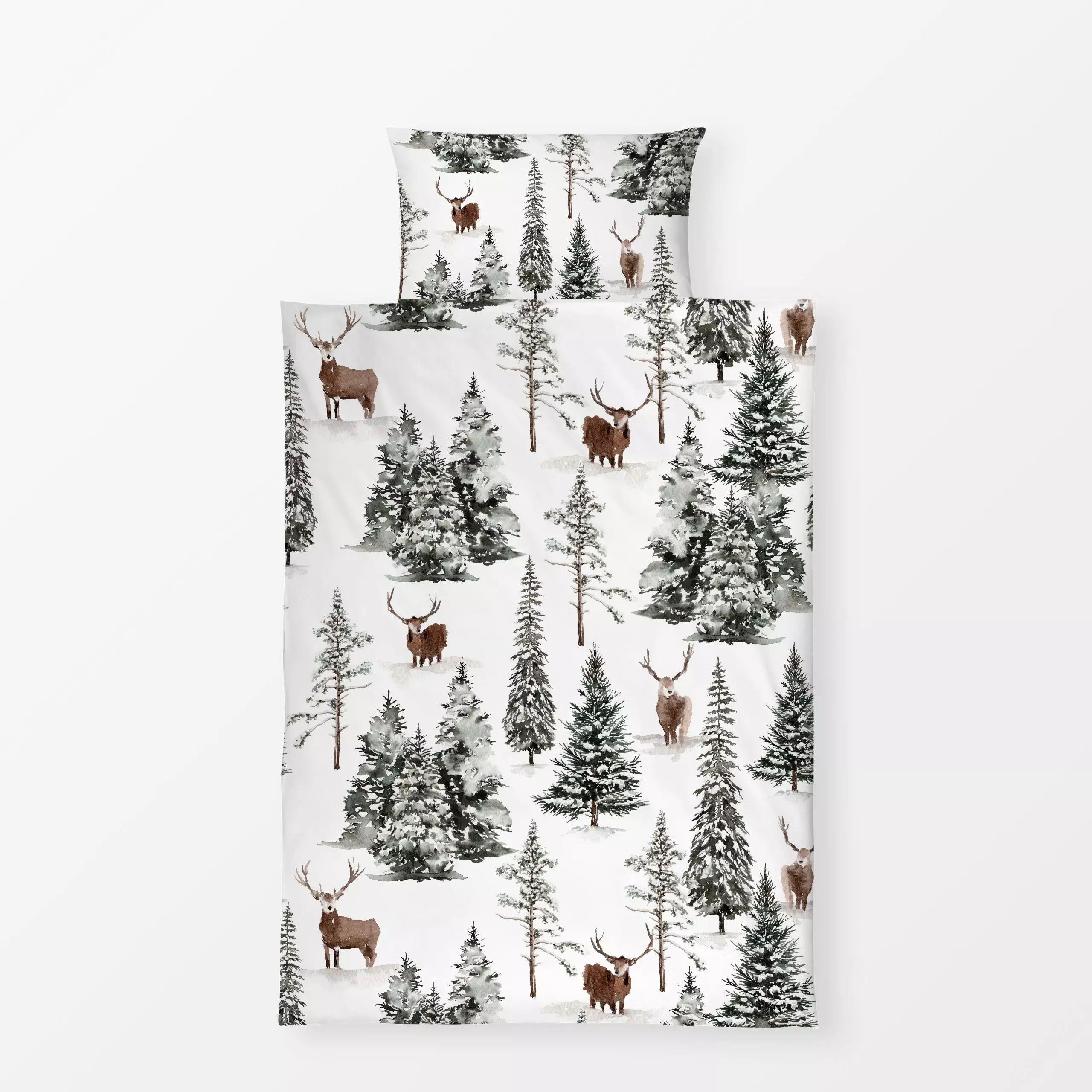 Bettwäsche Winterweiße Weihnacht - Wald 5 - Tiere, Weihnachten, Winter - von „Uta Naumann"; Muster, Wasserfarben, Wald, Wild...