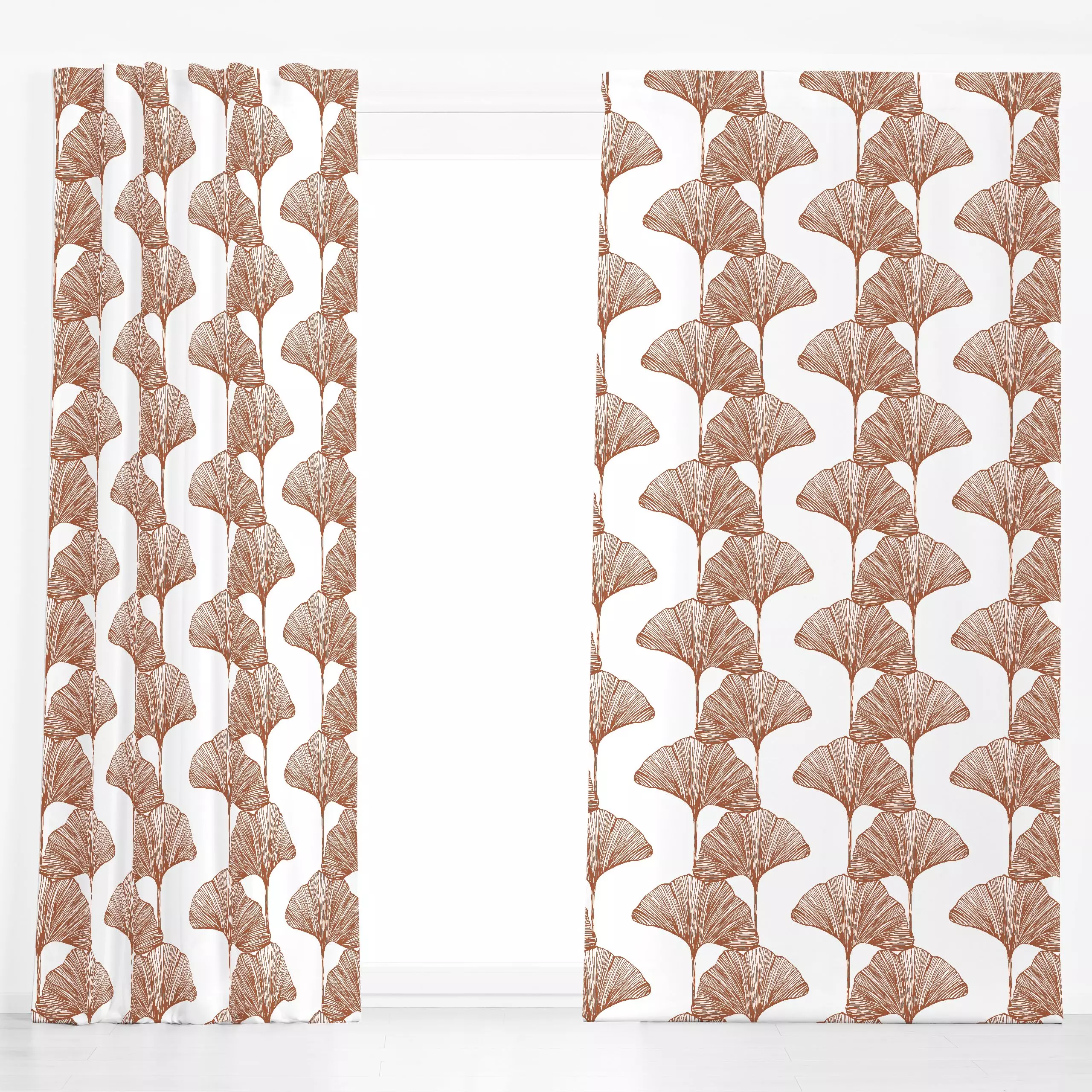 Dekovorhang Ginko Raw Sienna - Blumen & Florales, Herbst - von „Perunoto"; minimal, Blatt, Zeichnung, skandinavisch, grafisc...