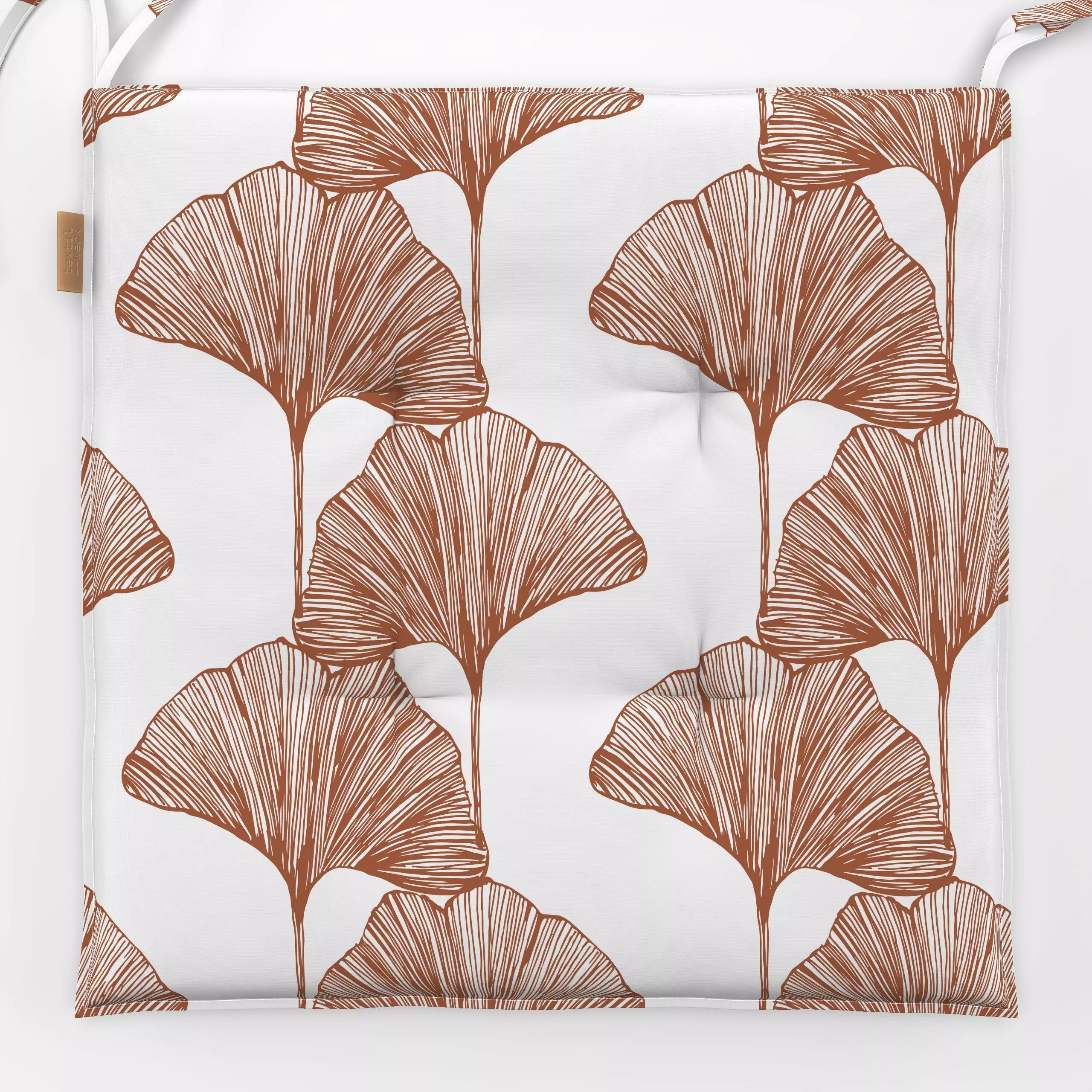 Sitzkissen Ginko Raw Sienna - Blumen & Florales, Herbst - von „Perunoto"; minimal, Blatt, Zeichnung, skandinavisch, grafisch...