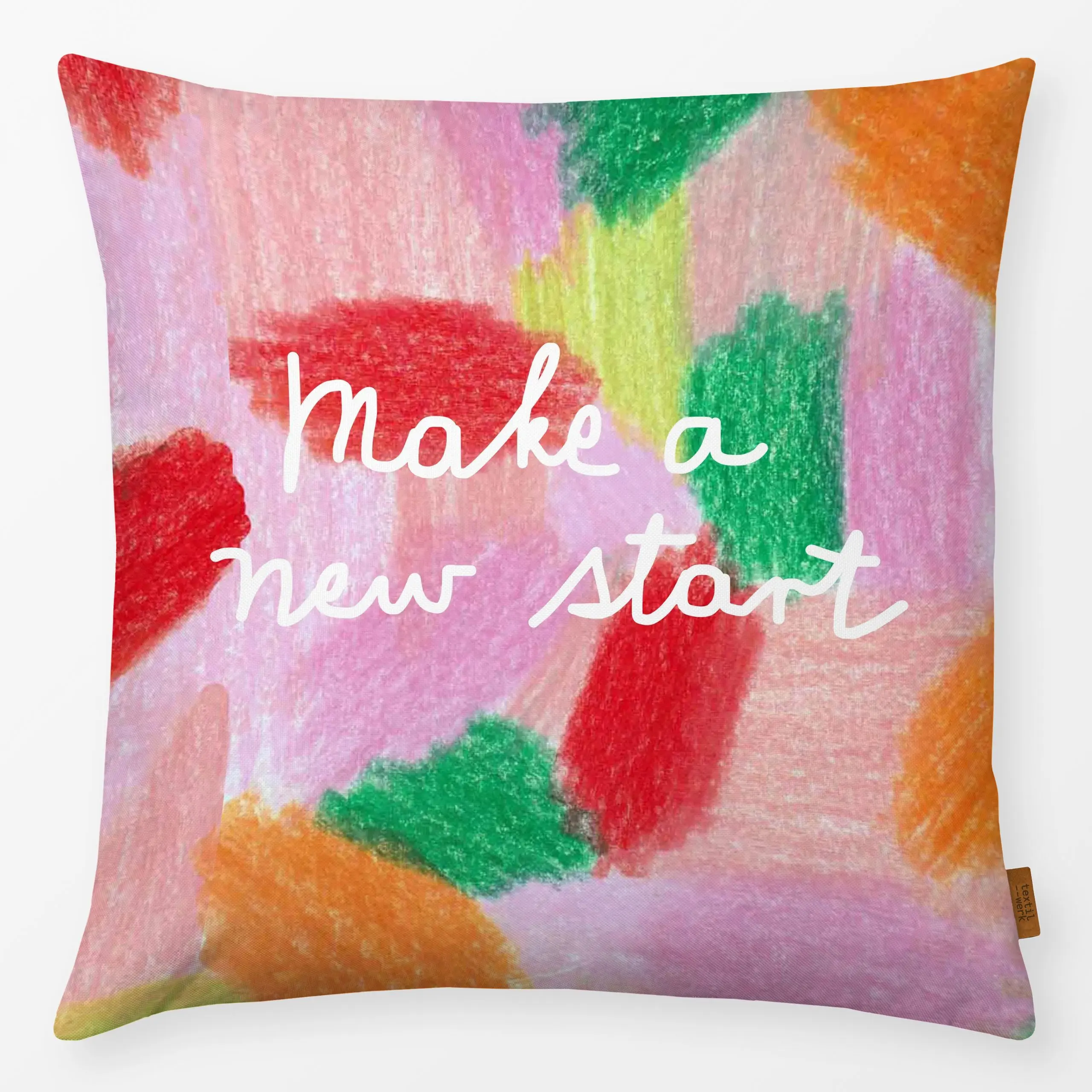 Kissen Make a new start - Frühling, Sprüche & Schriftzüge - von „Iris Knabenschuh Textildesign"; typografie, frisch, Handsch...