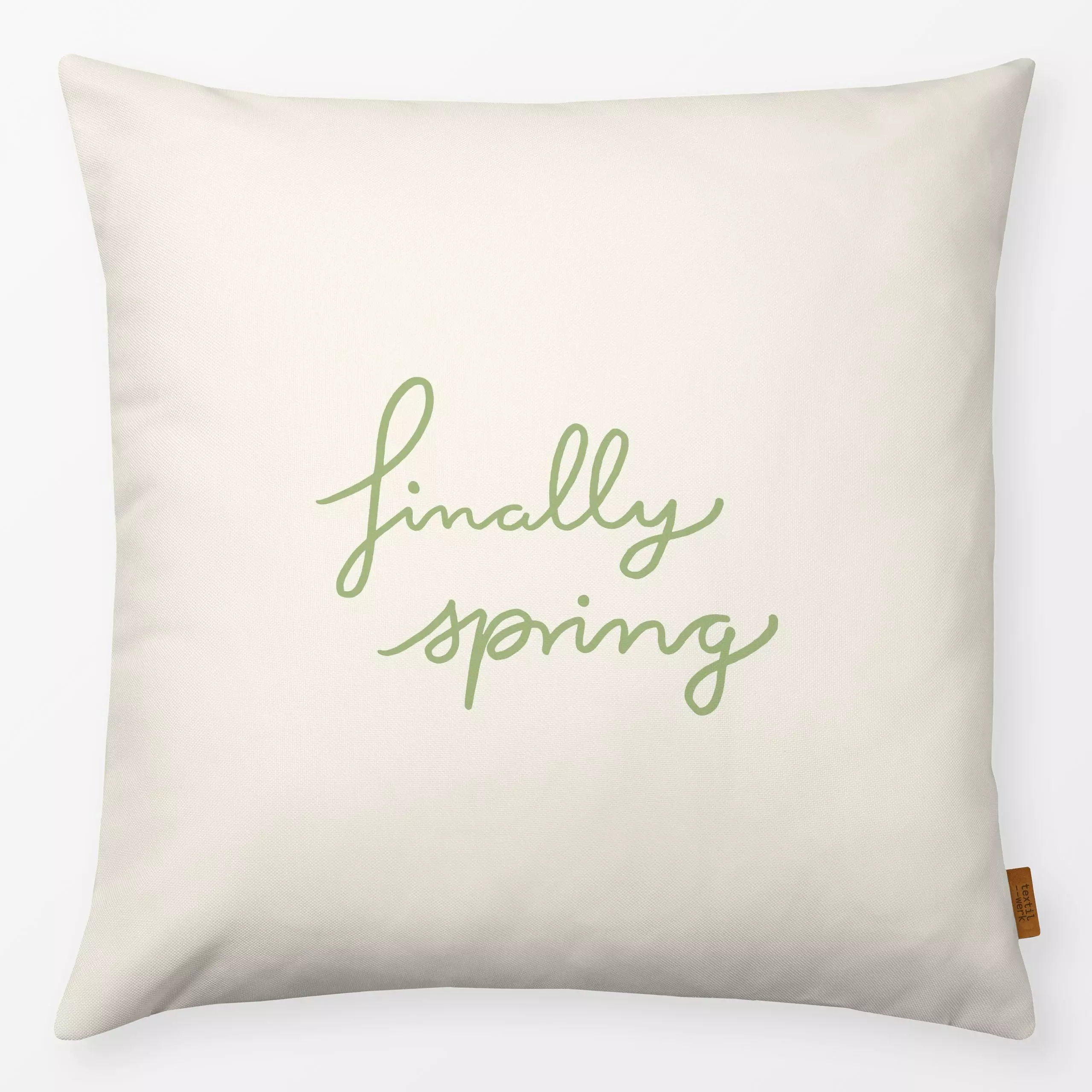 Kissen Frühling Spruch beige grün - Frühling, Sprüche & Schriftzüge - von „Kathrin Woo"; typografie, Spruchkissen, Lettering...