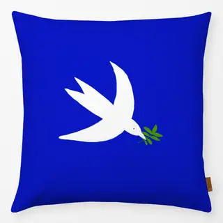 Kissen Vogel mit Zweig Blau