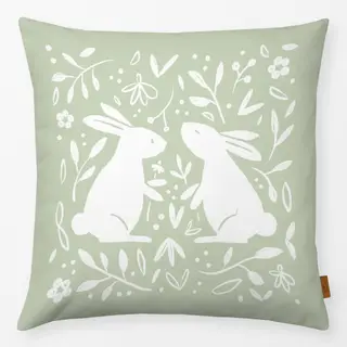 Kissen Hasen Duo Blumen hellgrün