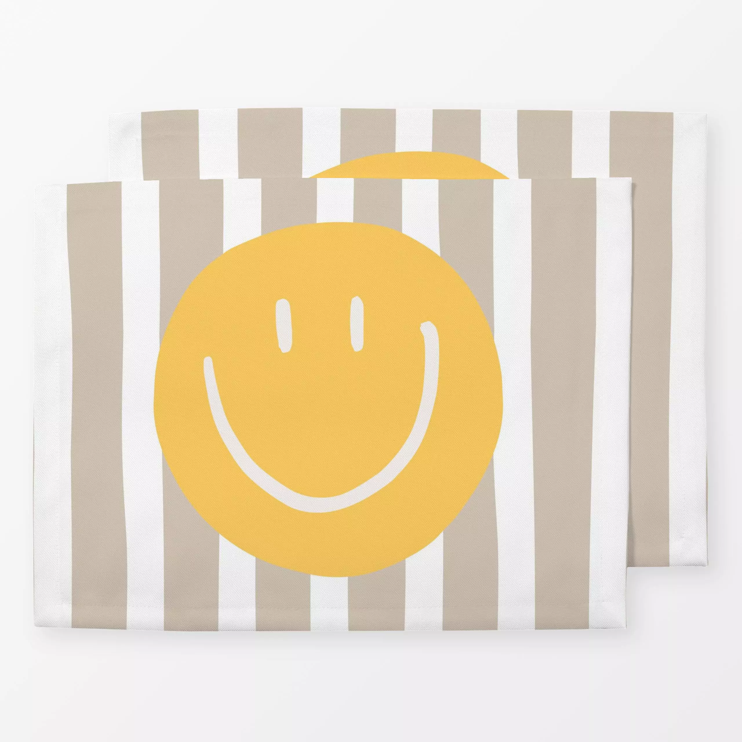 Tischset Smile Stripes beige - Sommer, Symbole & Muster, Anlässe - von „Kruth Design"; bunt, geschenkidee, outdoor, Smiley, ...
