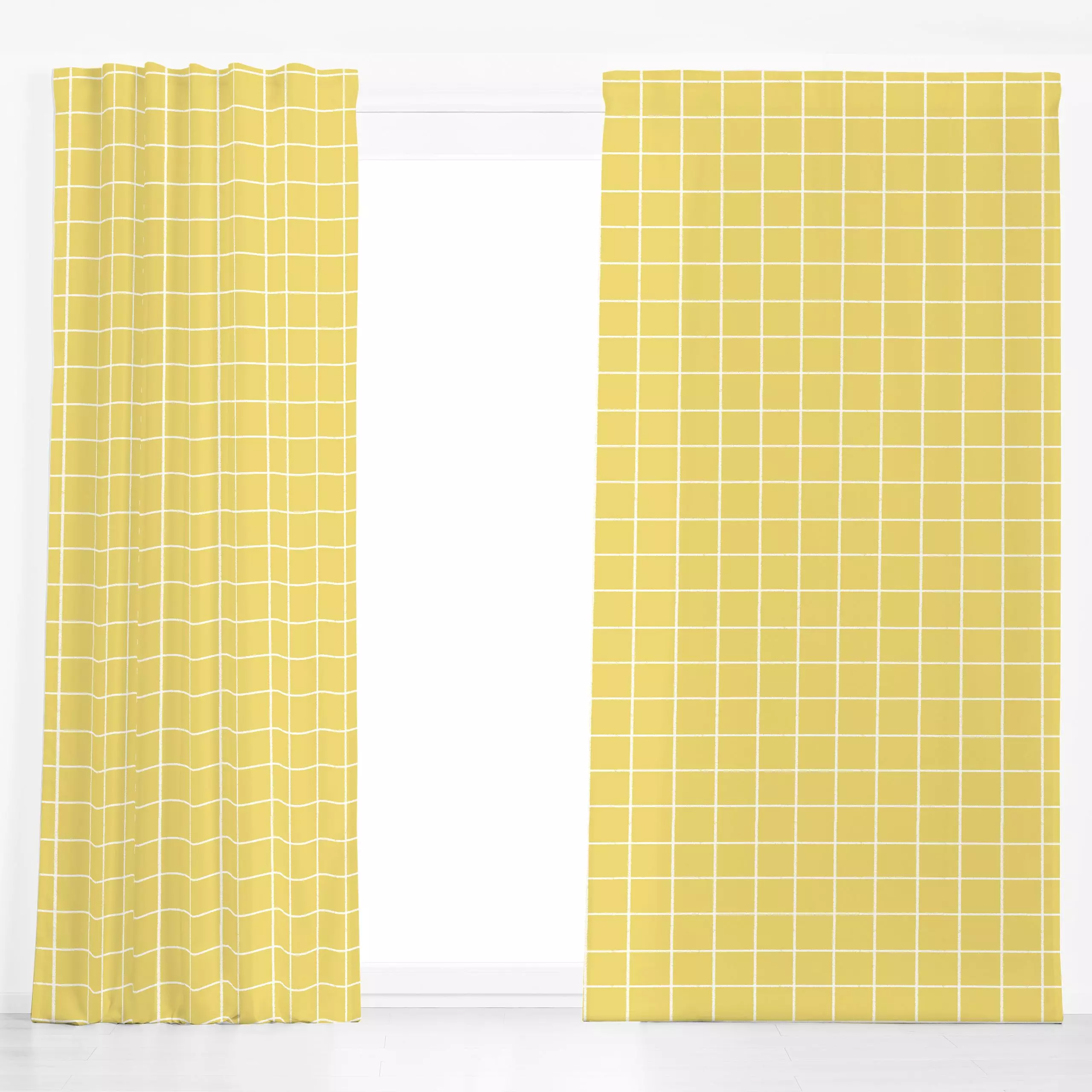 Dekovorhang Grid Yellow - Symbole & Muster - von „Maren Gross "; Muster, Linien, grid, gelb, pattern, kariert, lines, Raster...