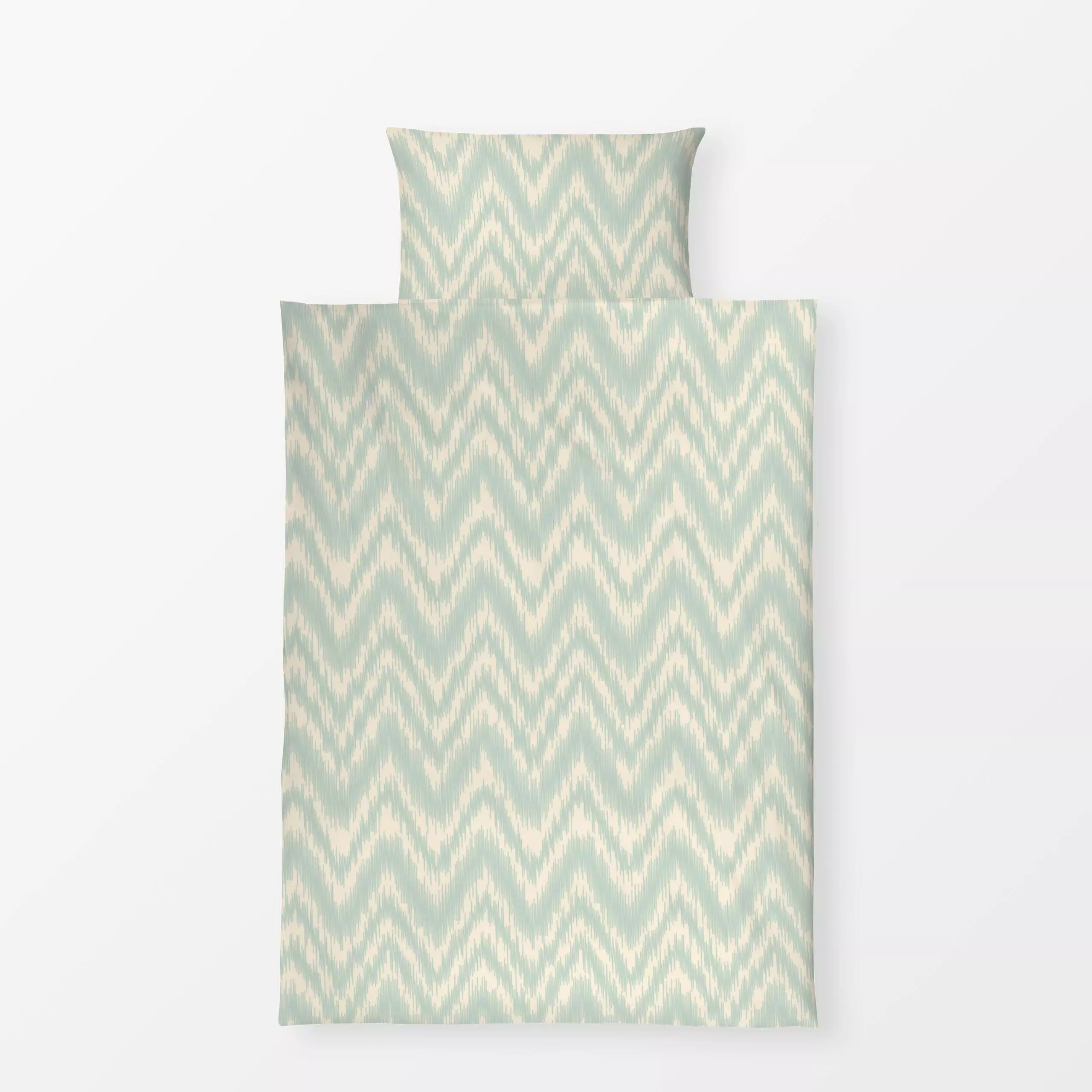 Bettwäsche Ikat Mint Grün - Symbole & Muster - von „DEINKI"; abstrakt, Geometrisch, Zickzack, mint, Chevron, ikat, acqua