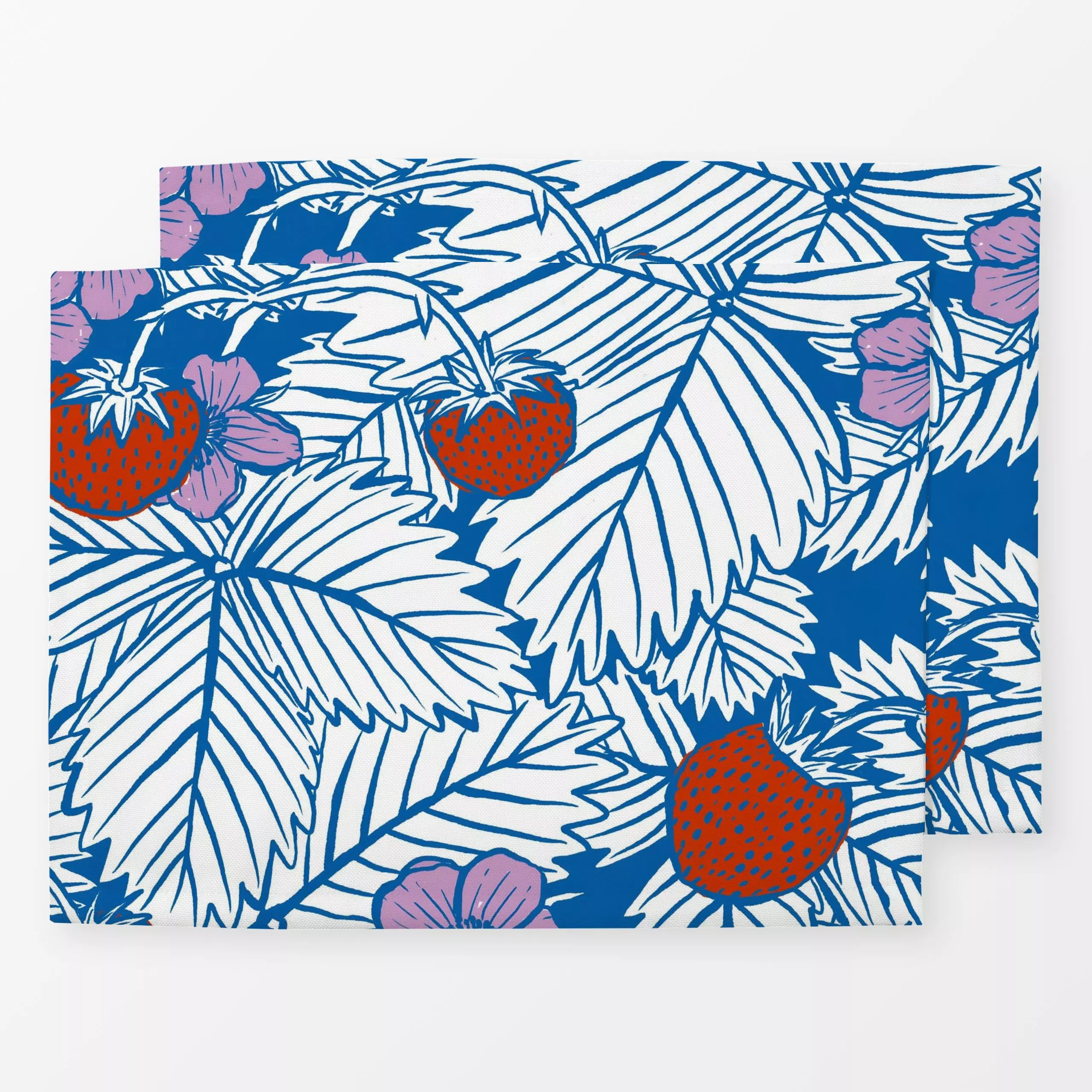 Tischset Erdbeere Blau Rot, Blumen, Früchte, Sommer, von moDeern Design Studio