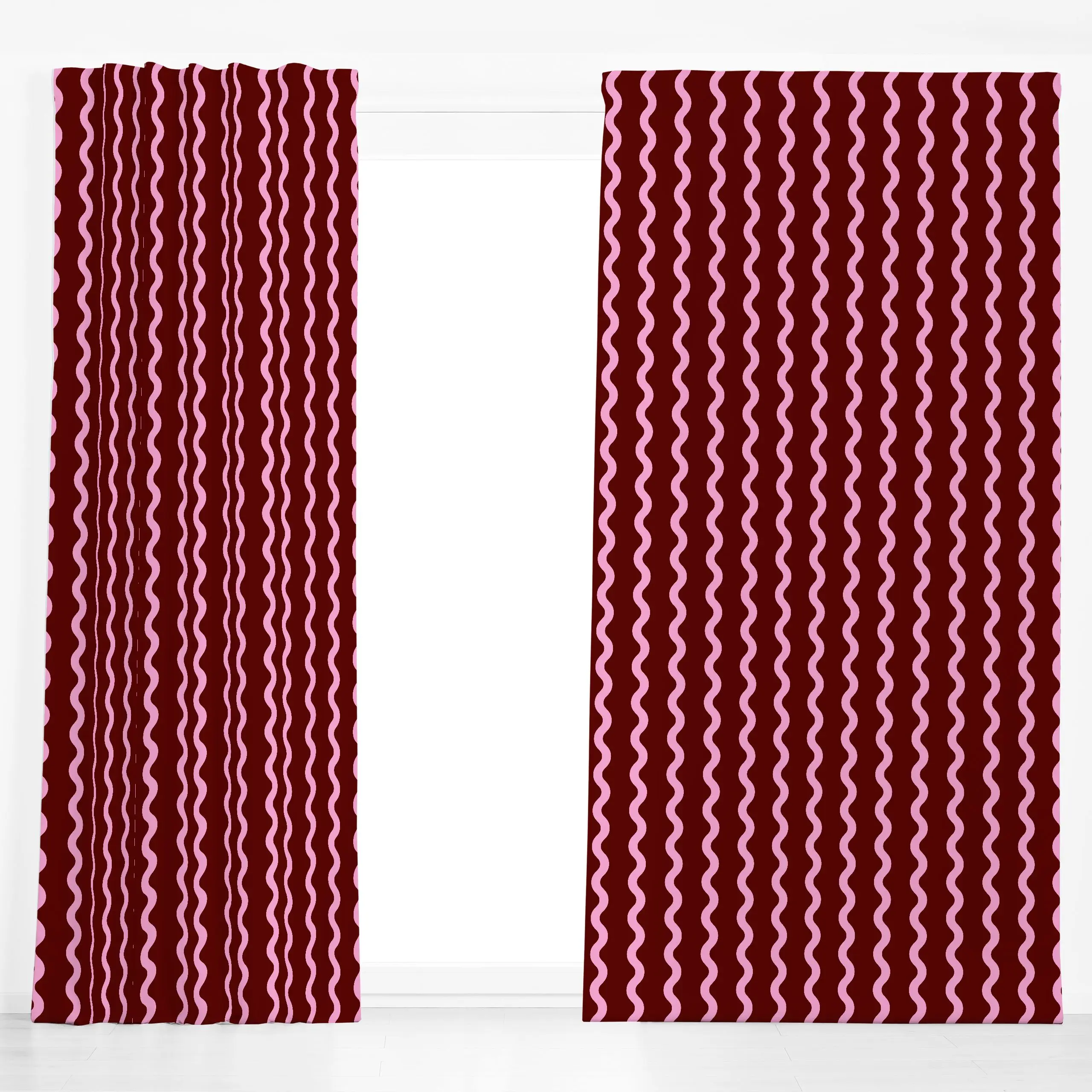 Dekovorhang Wellenlinien bordeaux pink - Herbst, Winter, Symbole & Muster - von „moDeern Design Studio"; cute, bordeaux, wel...