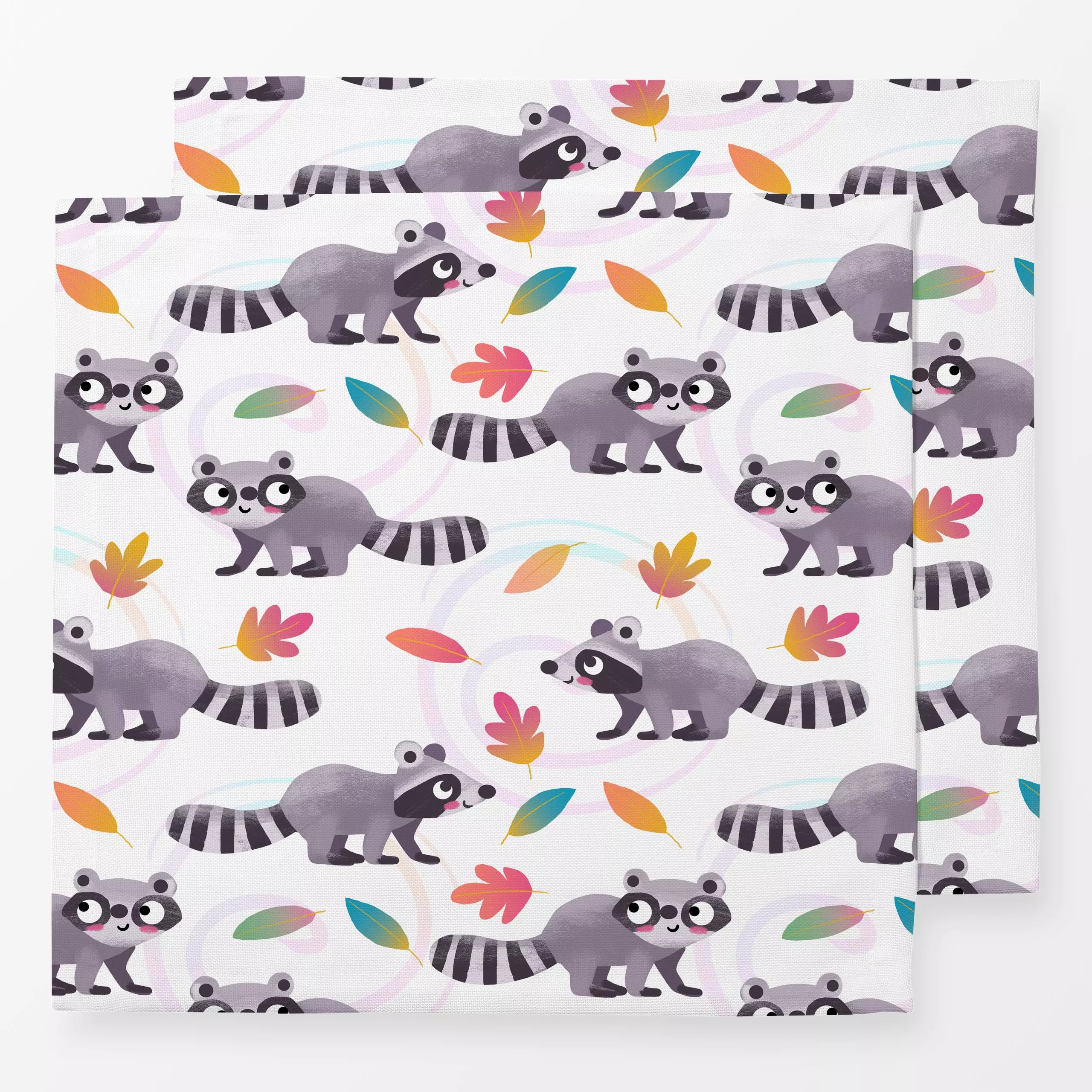 Servietten Waschbärchen - Herbst, Kinderzimmer & Motive für Kinder - von „Julia Reyelt"; Muster, Blätter, Wildtiere, Waschbä...