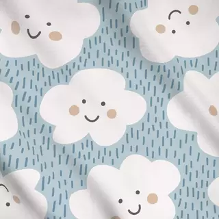 Meterware Happy Clouds blau