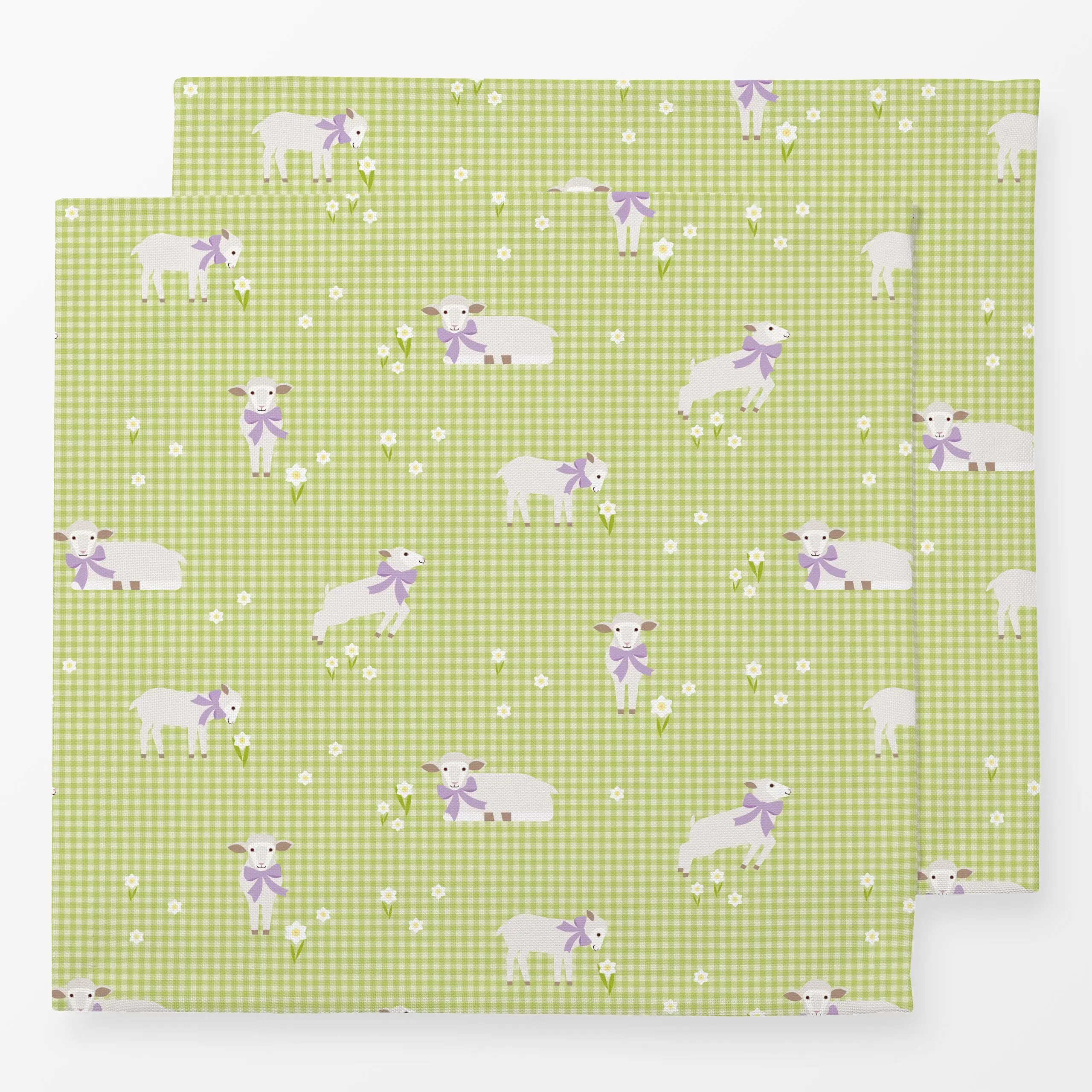 Servietten Osterlamm Muster Vichy Grün - Frühling, Symbole & Muster, Ostern - von „Carolin Vonhoff"; kleingemustert, Wiese, ...