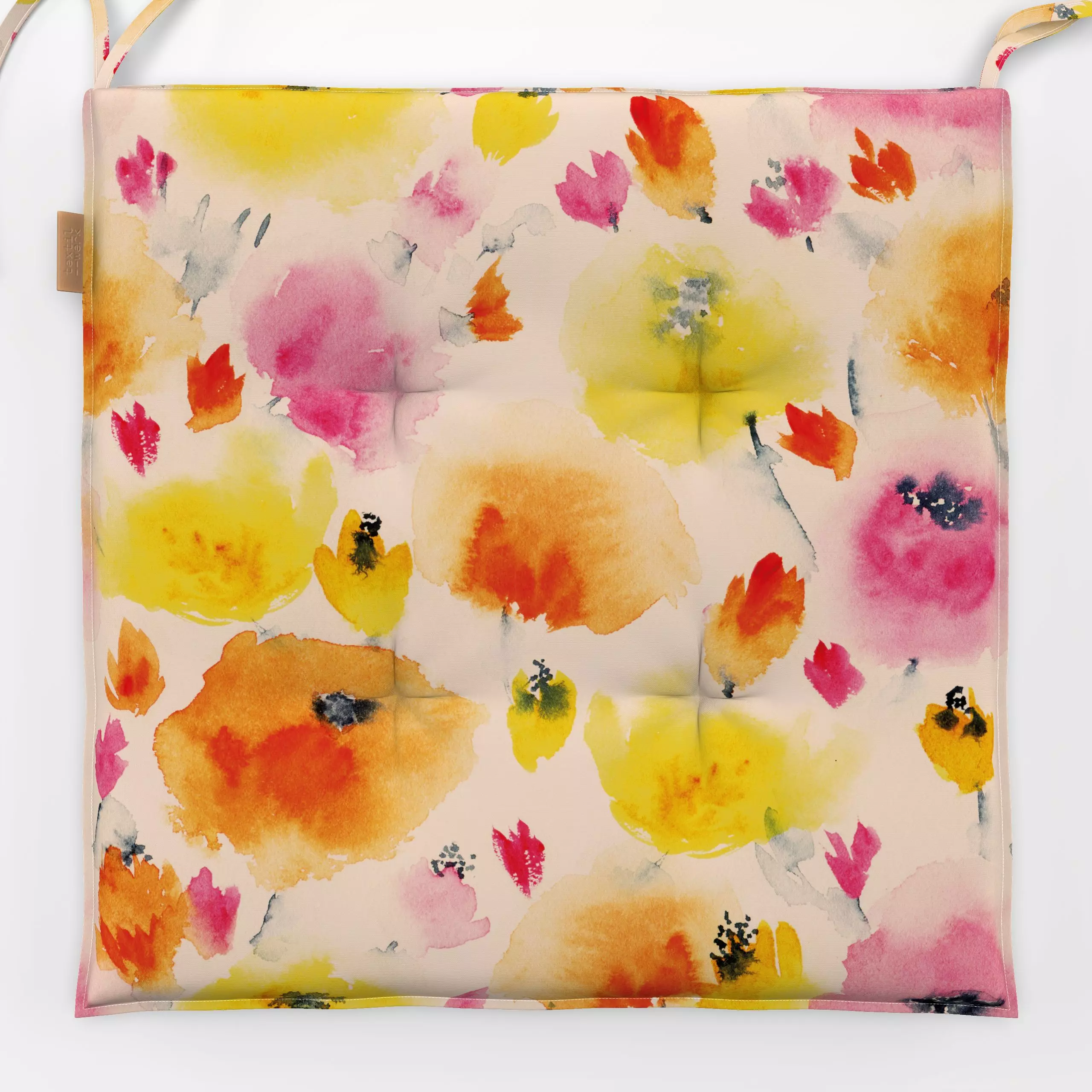 Sitzkissen Mohnwiese Peach - Blumen & Florales, Herbst, Sommer - von „youdesignme"; Aquarell, Blumen, Mohn, Wiesenblumen, Aq...